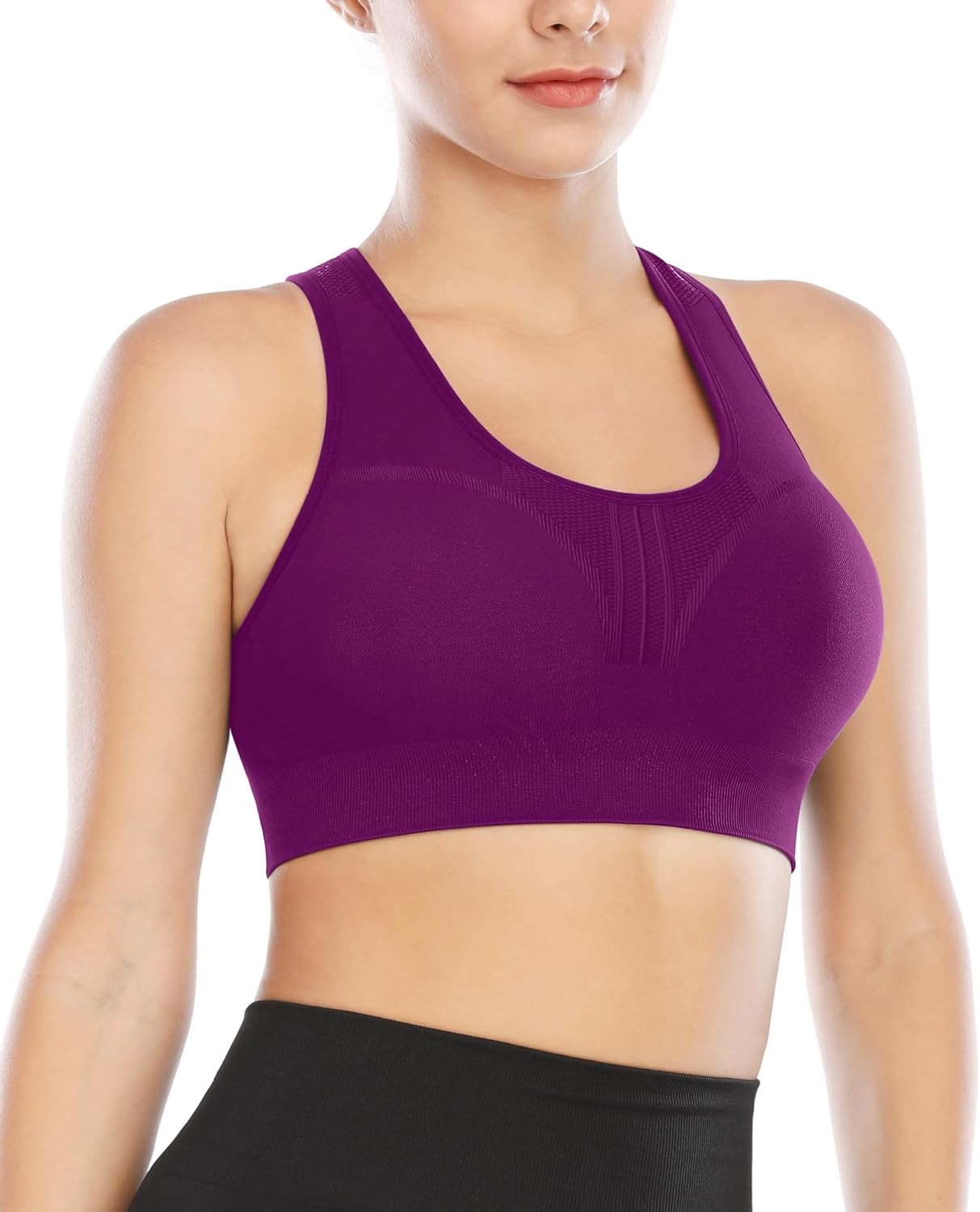 image:imageHeathyoga High Impact Sports Bras for Women High Support Padded Sports Bra Pack Racerback Bras for Women Workout Bra Sets4 Packsblackbluegreymagenta Purple