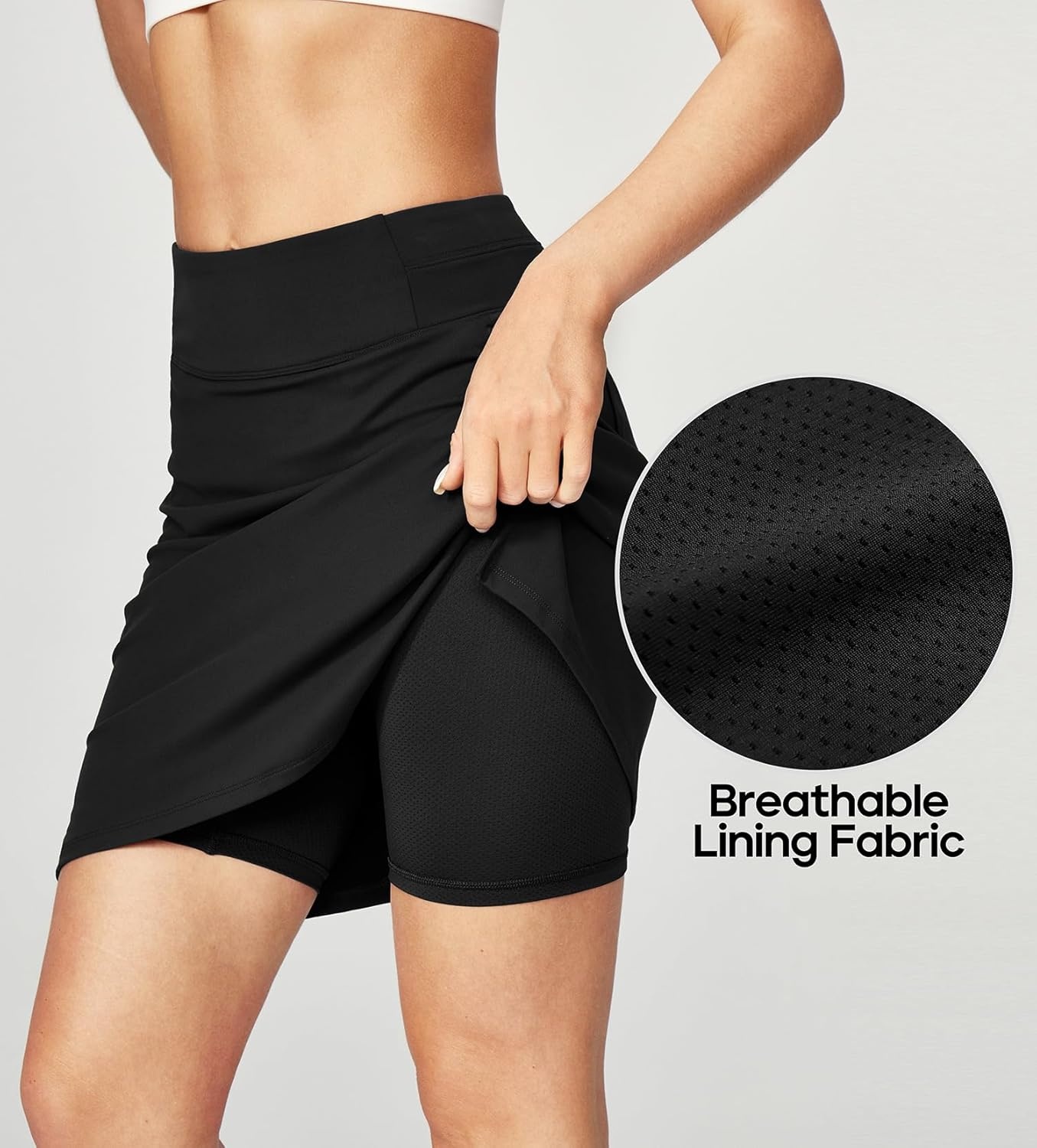 image:imageHeathyoga Knee Length Skorts for Woman Golf Skirts for Women Long Skorts Skirts for Women with Pockets Tennis Skirt SkortBlack