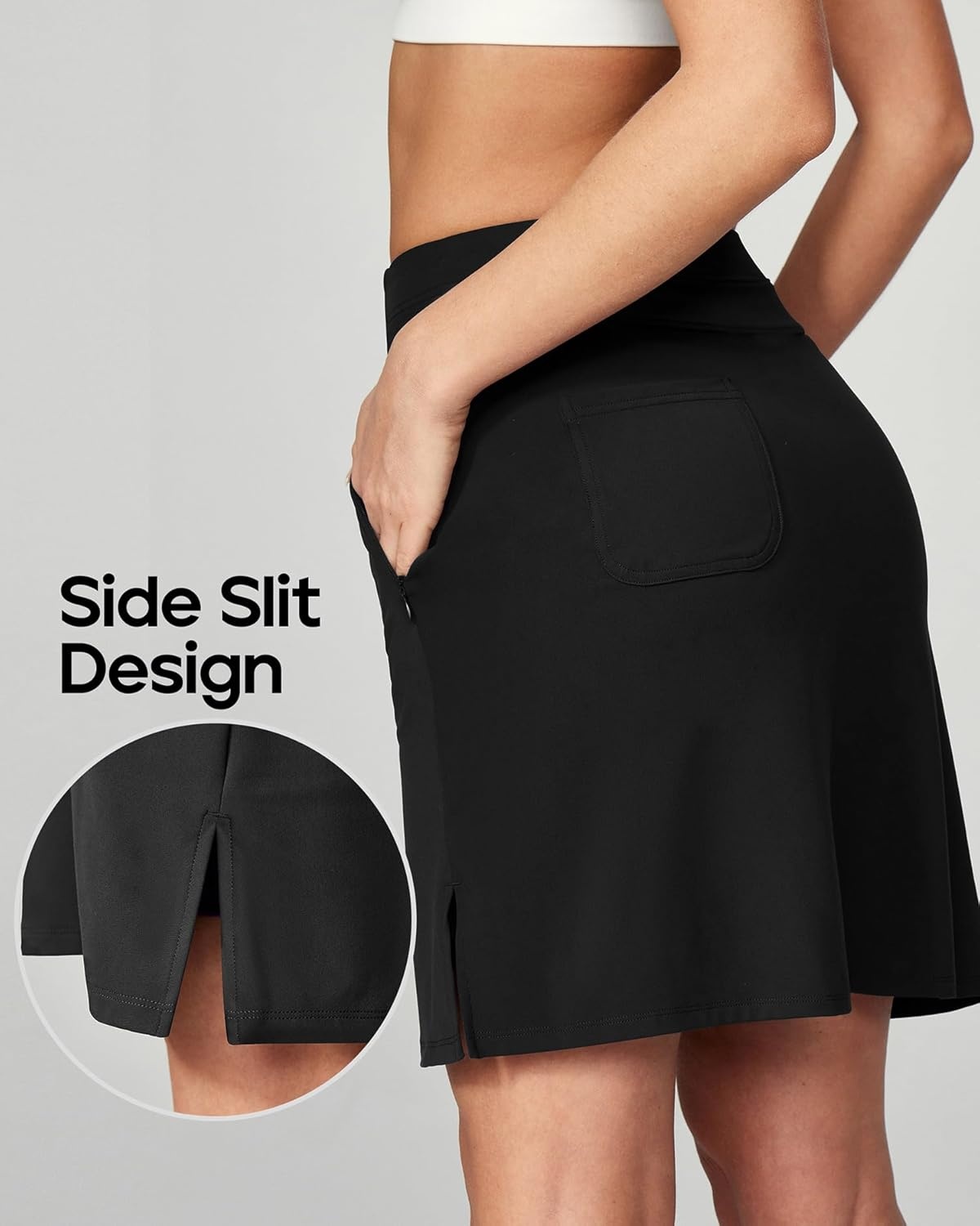 image:imageHeathyoga Knee Length Skorts for Woman Golf Skirts for Women Long Skorts Skirts for Women with Pockets Tennis Skirt SkortBlack