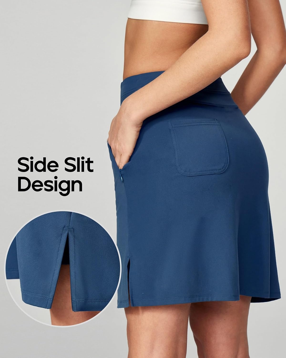 image:imageHeathyoga Knee Length Skorts for Woman Golf Skirts for Women Long Skorts Skirts for Women with Pockets Tennis Skirt SkortBlue