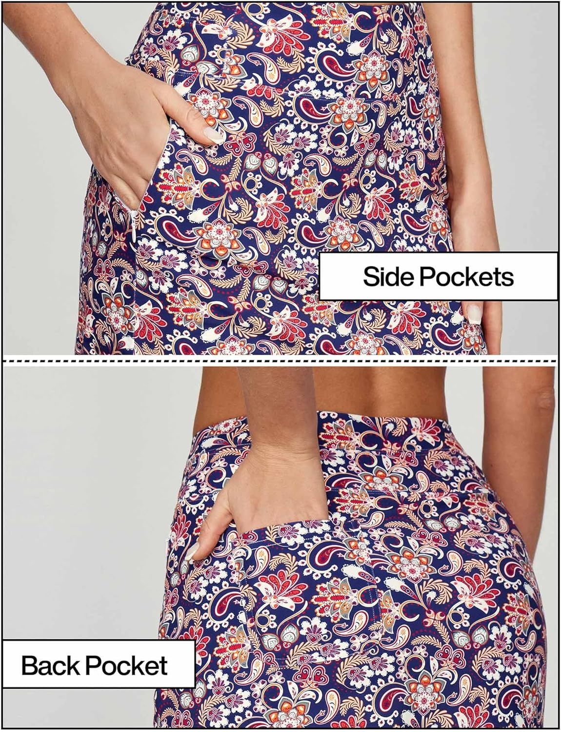 image:imageHeathyoga Knee Length Skorts for Woman Golf Skirts for Women Long Skorts Skirts for Women with Pockets Tennis Skirt SkortBlue Print