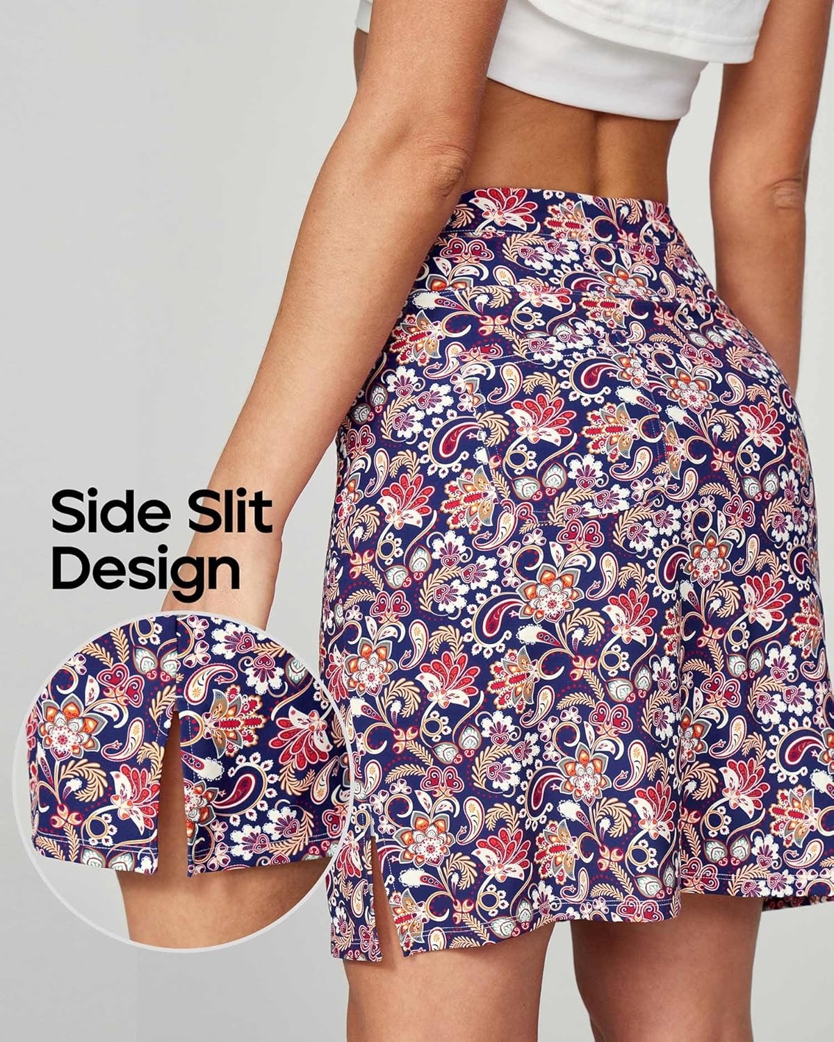 image:imageHeathyoga Knee Length Skorts for Woman Golf Skirts for Women Long Skorts Skirts for Women with Pockets Tennis Skirt SkortBlue Print
