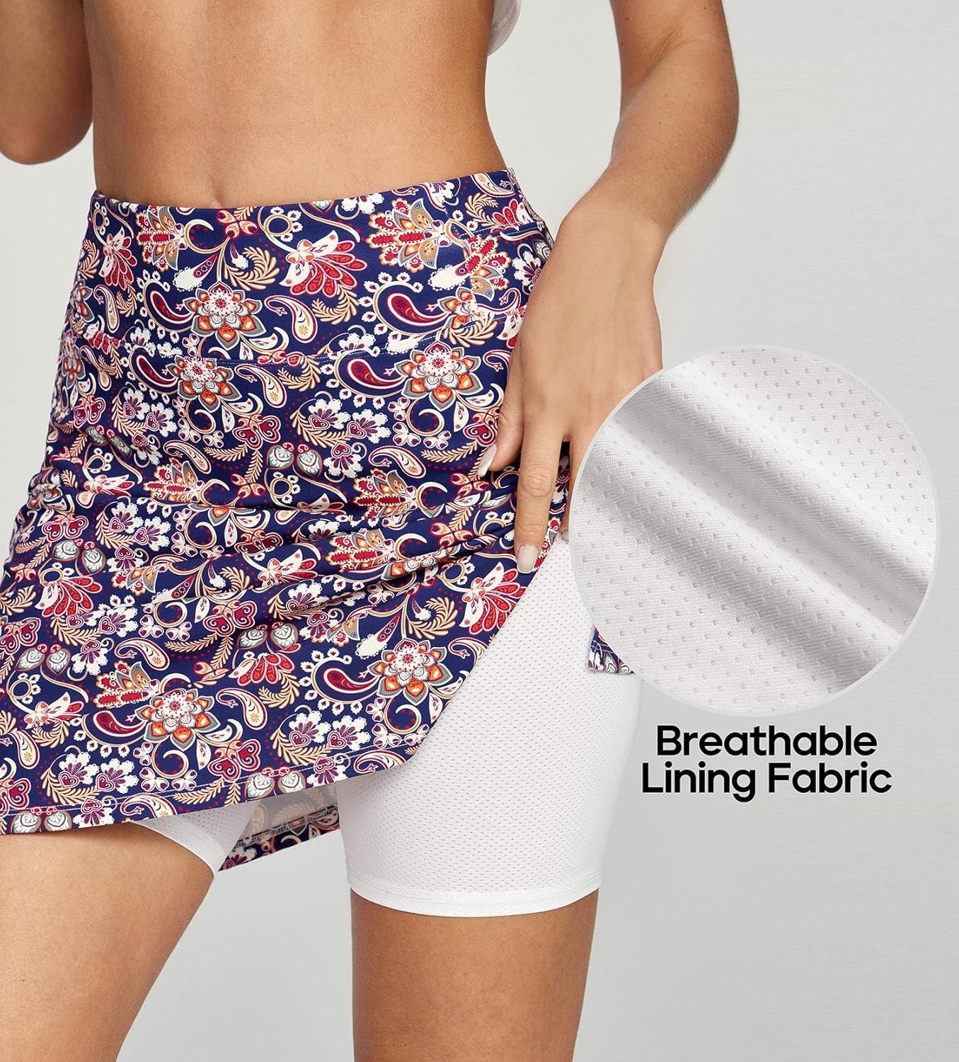 image:imageHeathyoga Knee Length Skorts for Woman Golf Skirts for Women Long Skorts Skirts for Women with Pockets Tennis Skirt SkortBlue Print
