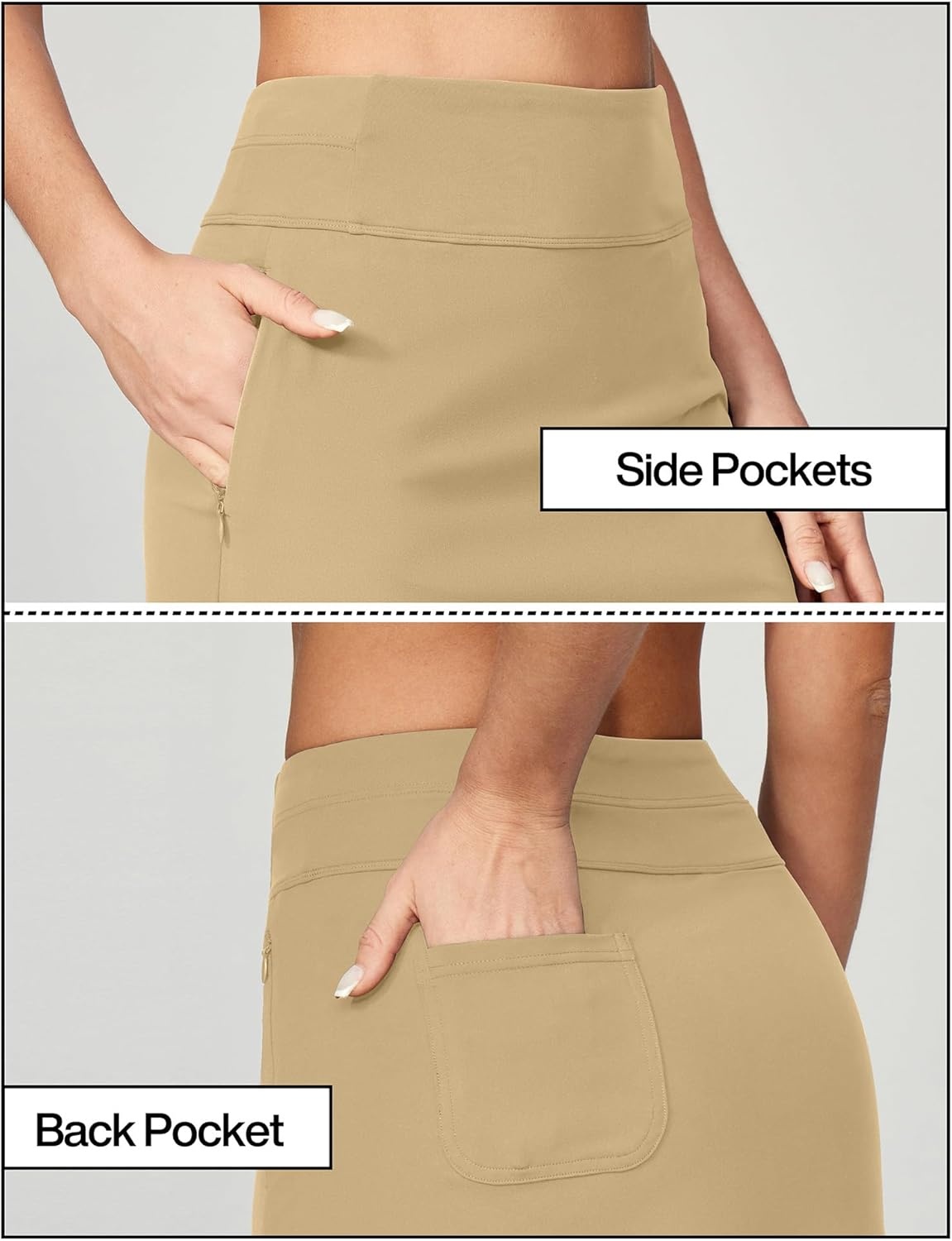 image:imageHeathyoga Knee Length Skorts for Woman Golf Skirts for Women Long Skorts Skirts for Women with Pockets Tennis Skirt SkortKhaki