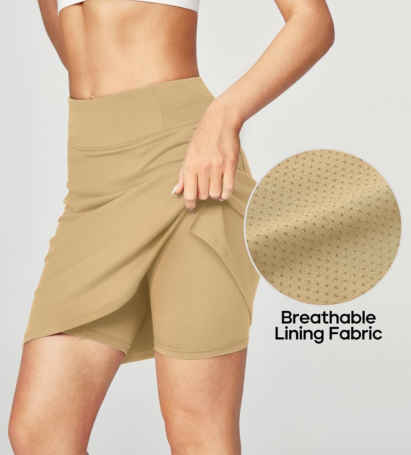 image:imageHeathyoga Knee Length Skorts for Woman Golf Skirts for Women Long Skorts Skirts for Women with Pockets Tennis Skirt SkortKhaki