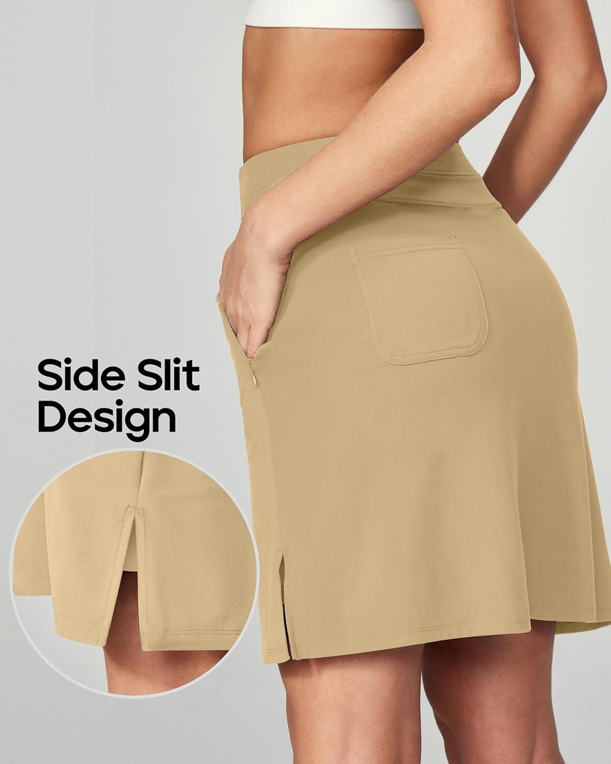 image:imageHeathyoga Knee Length Skorts for Woman Golf Skirts for Women Long Skorts Skirts for Women with Pockets Tennis Skirt SkortKhaki