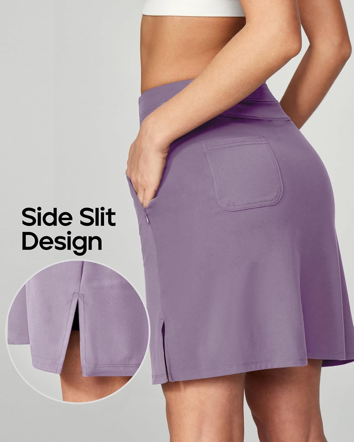 image:imageHeathyoga Knee Length Skorts for Woman Golf Skirts for Women Long Skorts Skirts for Women with Pockets Tennis Skirt SkortPurplish Red
