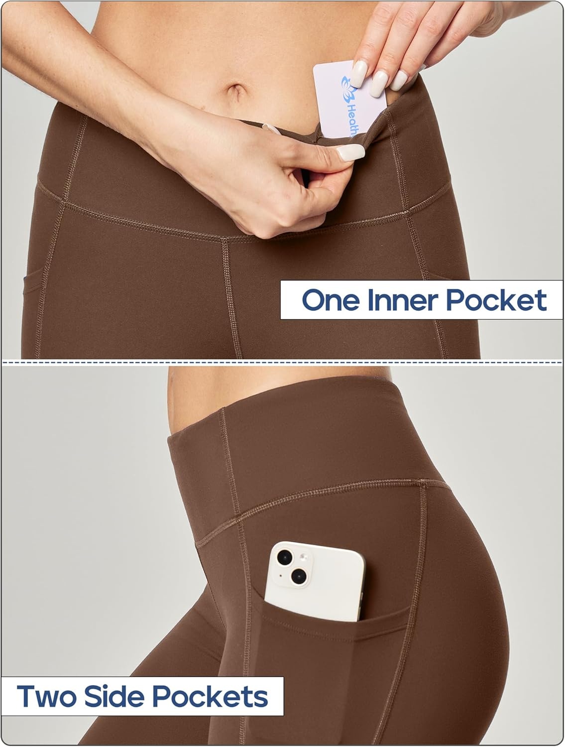image:imageHeathyoga Leggings with Pockets for Women Tummy Control High Waisted Yoga Pants Women Compression Workout LeggingsBrown