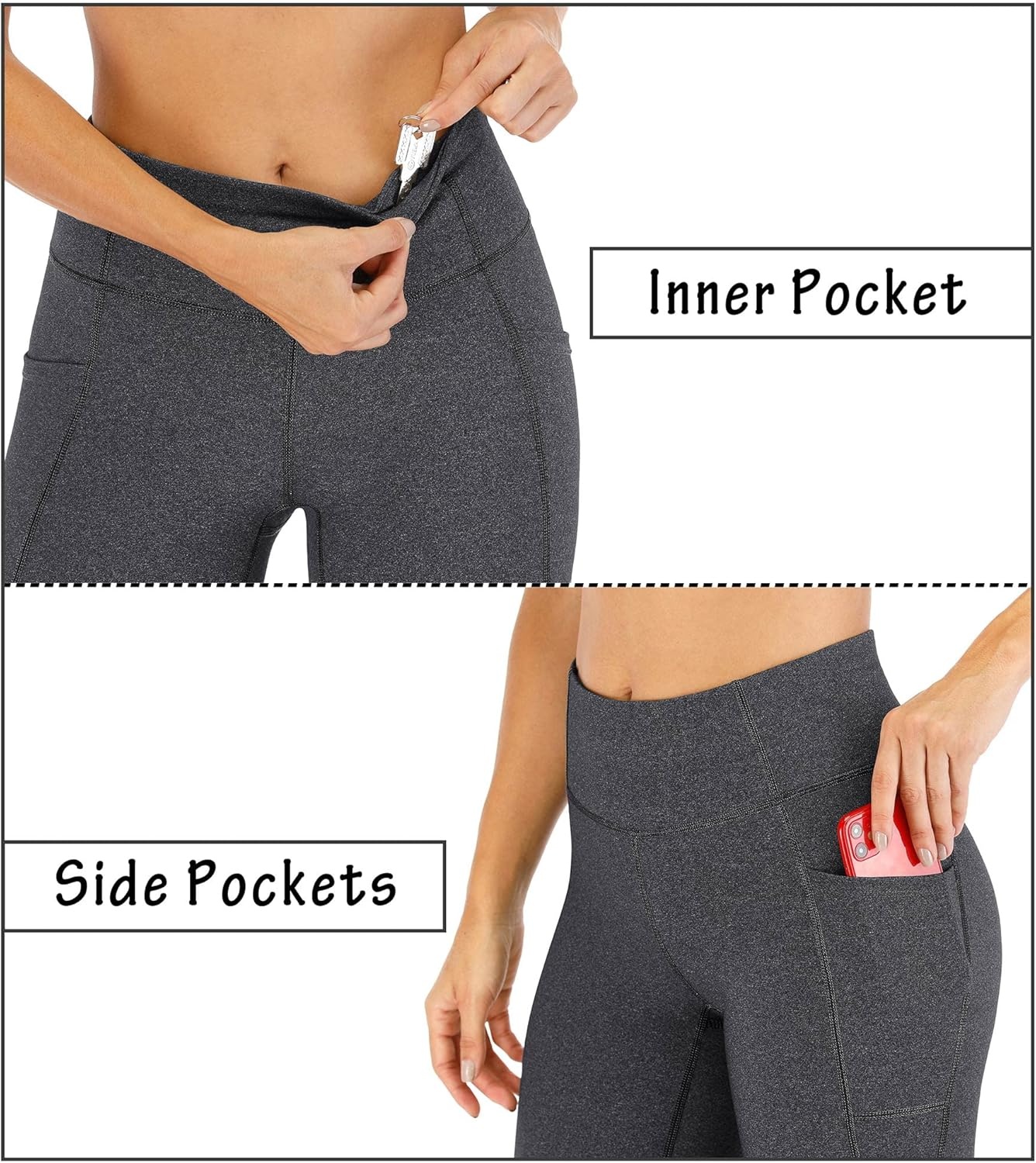 image:imageHeathyoga Leggings with Pockets for Women Tummy Control High Waisted Yoga Pants Women Compression Workout LeggingsDark Charcoal