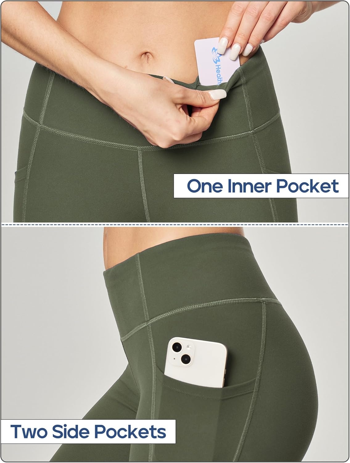 image:imageHeathyoga Leggings with Pockets for Women Tummy Control High Waisted Yoga Pants Women Compression Workout LeggingsOlive Green