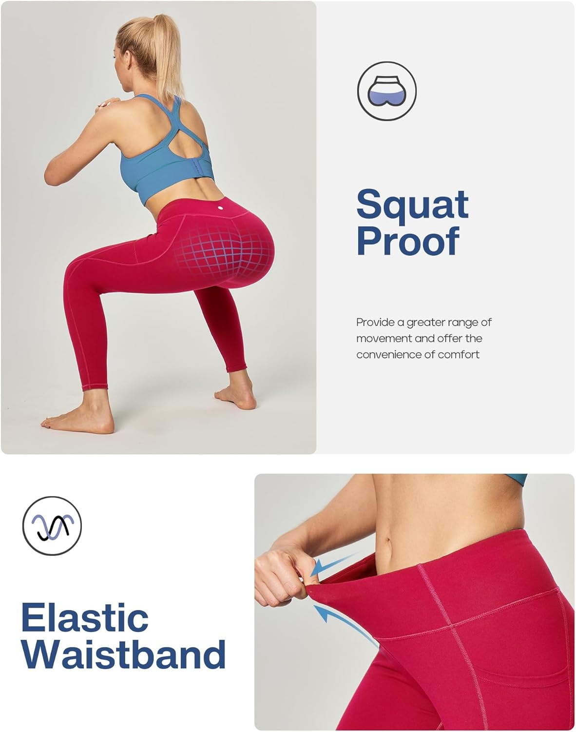 image:imageHeathyoga Leggings with Pockets for Women Tummy Control High Waisted Yoga Pants Women Compression Workout LeggingsRuby Red