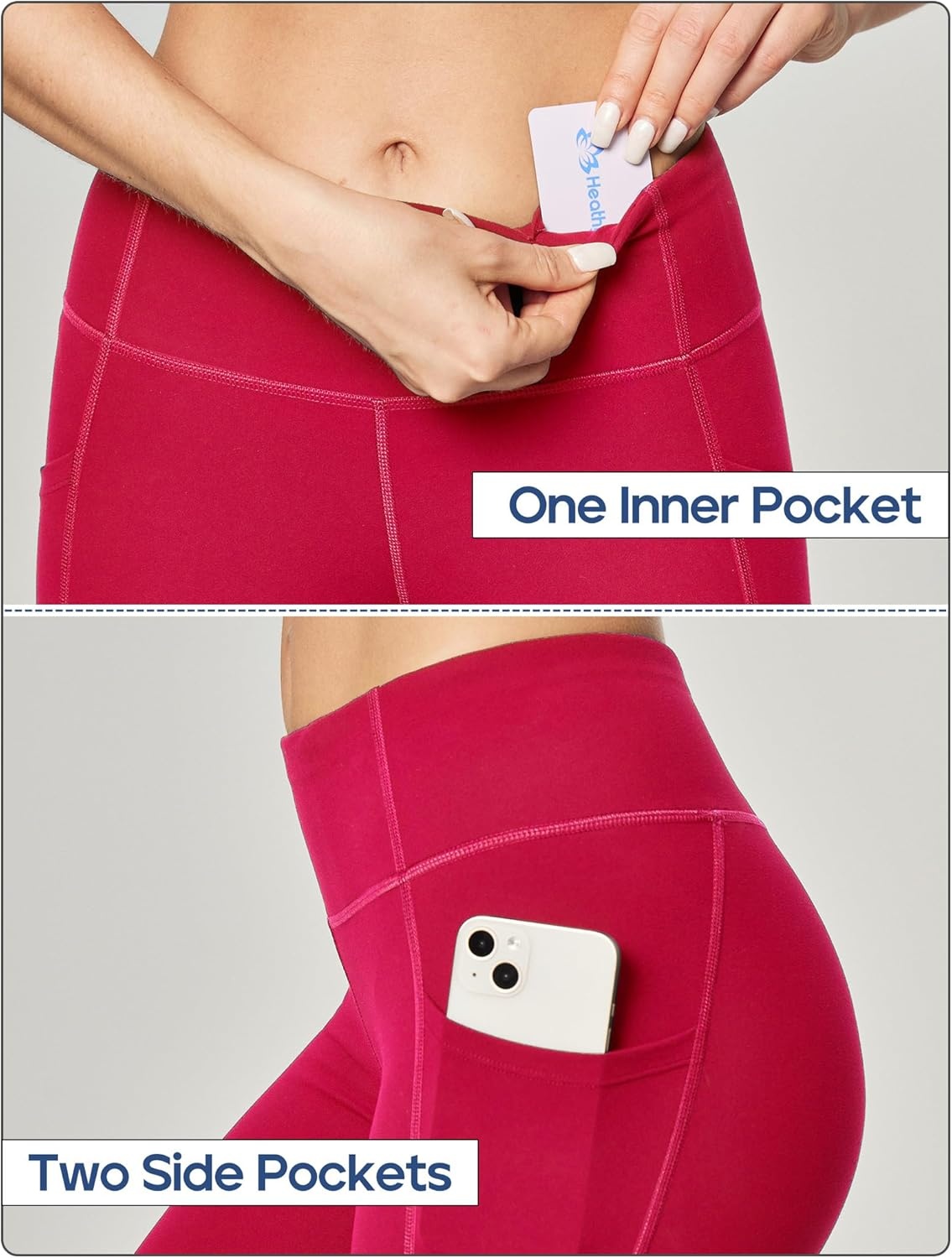 image:imageHeathyoga Leggings with Pockets for Women Tummy Control High Waisted Yoga Pants Women Compression Workout LeggingsRuby Red