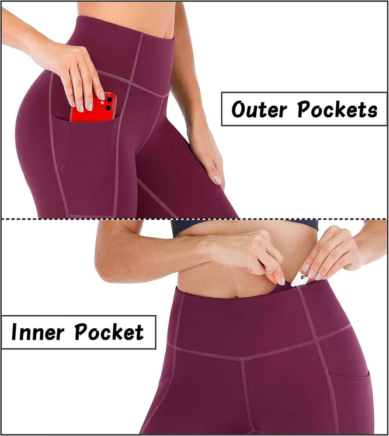 image:imageHeathyoga Leggings with Pockets for Women Tummy Control High Waisted Yoga Pants Women Compression Workout LeggingsWine