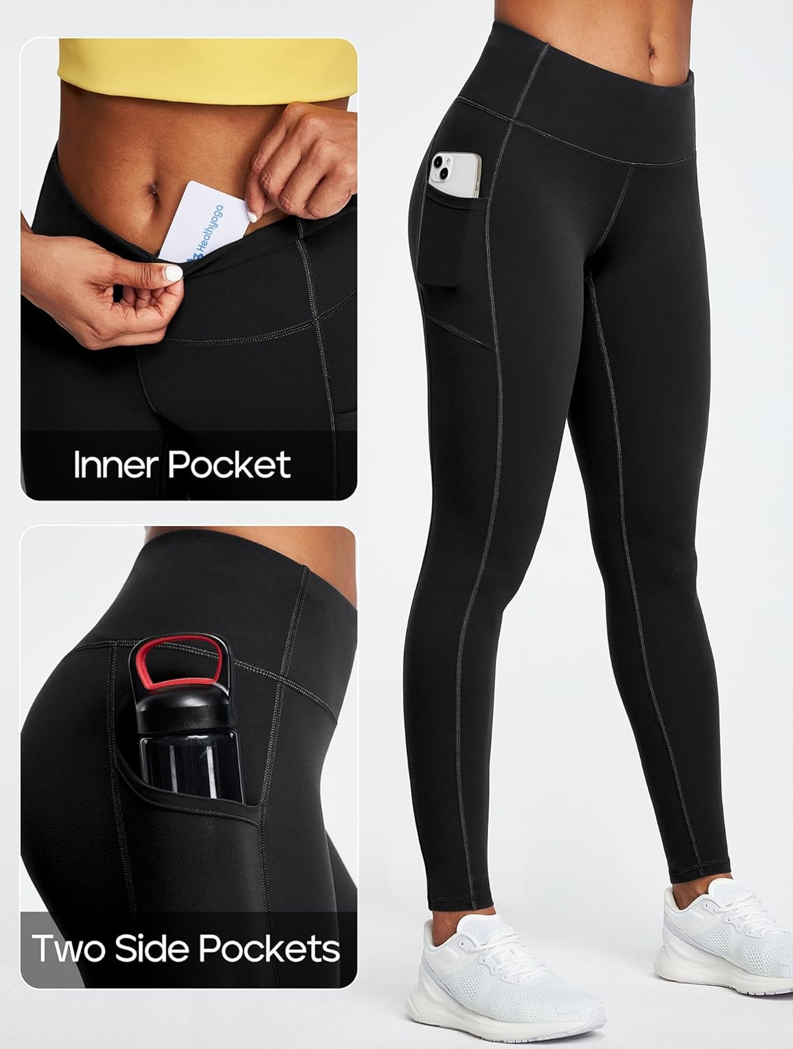 image:imageHeathyoga Leggings with Pockets for Women Tummy Control High Waisted Yoga Pants with Pockets for Women Compression LeggingsBlack