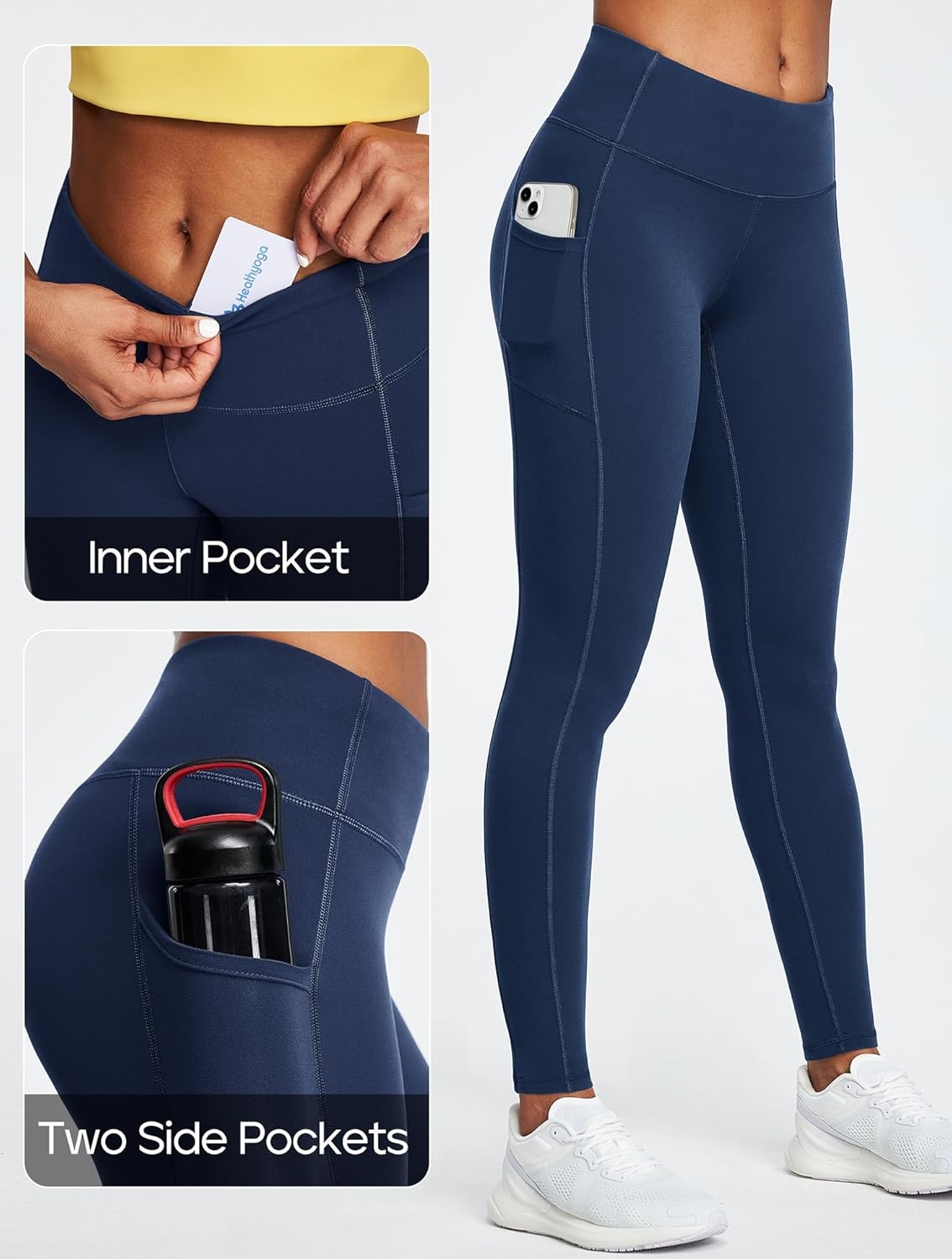 image:imageHeathyoga Leggings with Pockets for Women Tummy Control High Waisted Yoga Pants with Pockets for Women Compression LeggingsBlue