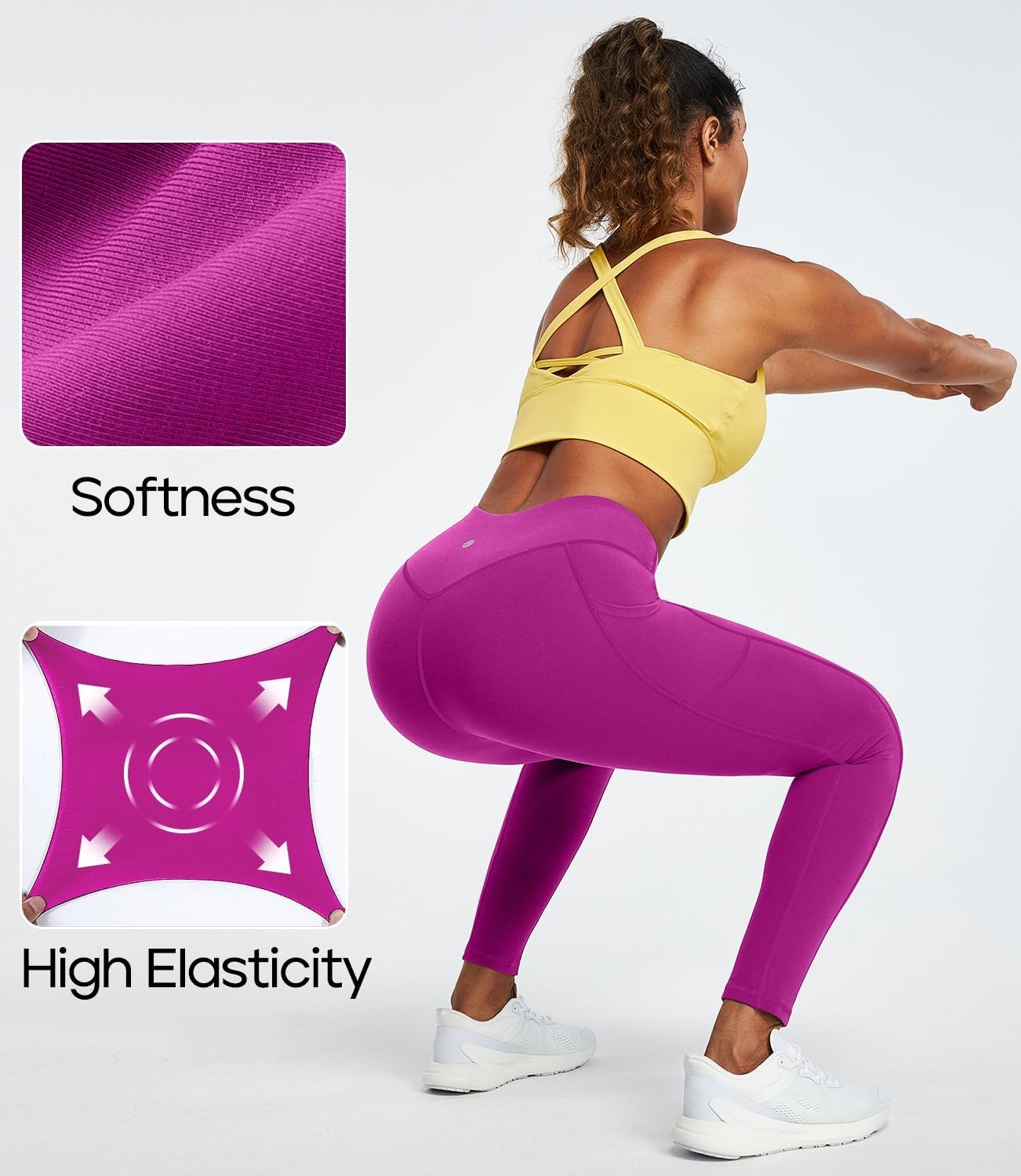 image:imageHeathyoga Leggings with Pockets for Women Tummy Control High Waisted Yoga Pants with Pockets for Women Compression LeggingsDeep Magenta