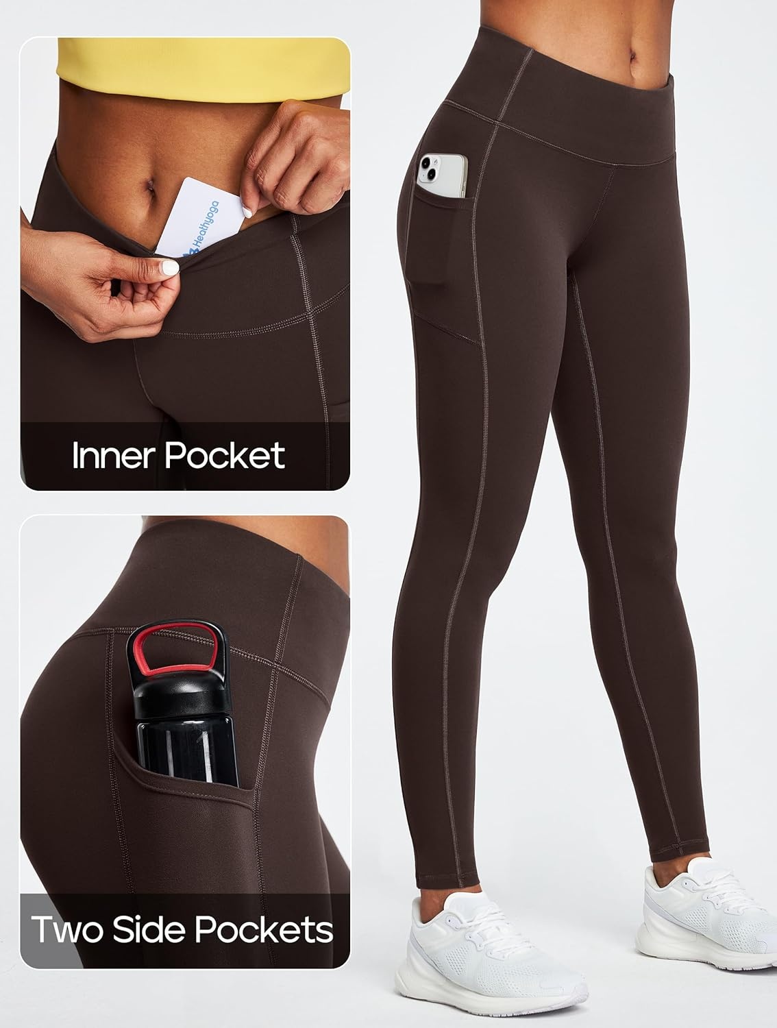 image:imageHeathyoga Leggings with Pockets for Women Tummy Control High Waisted Yoga Pants with Pockets for Women Compression LeggingsEspresso