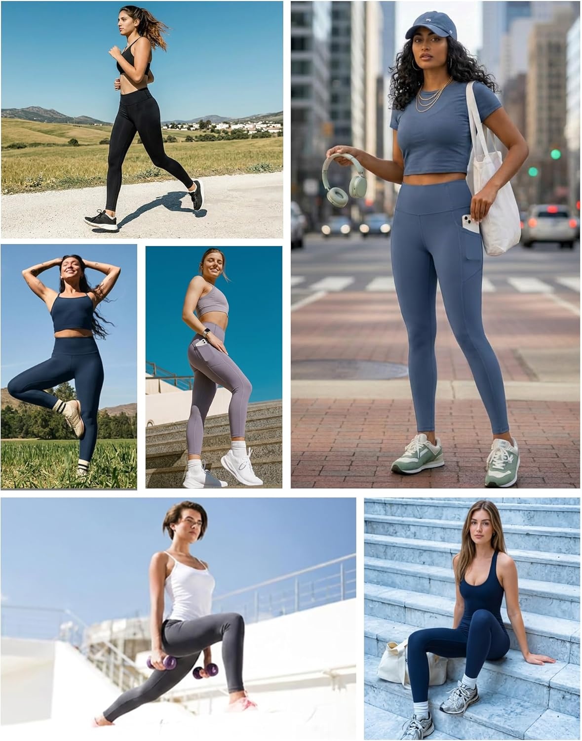 image:imageHeathyoga Leggings with Pockets for Women Tummy Control High Waisted Yoga Pants with Pockets for Women Compression LeggingsFog Blue