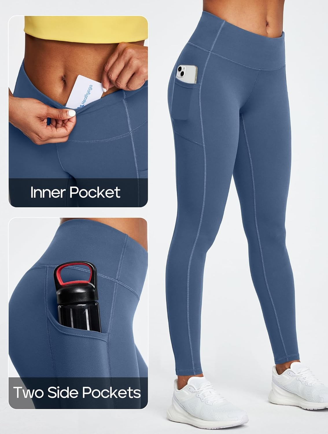 image:imageHeathyoga Leggings with Pockets for Women Tummy Control High Waisted Yoga Pants with Pockets for Women Compression LeggingsFog Blue