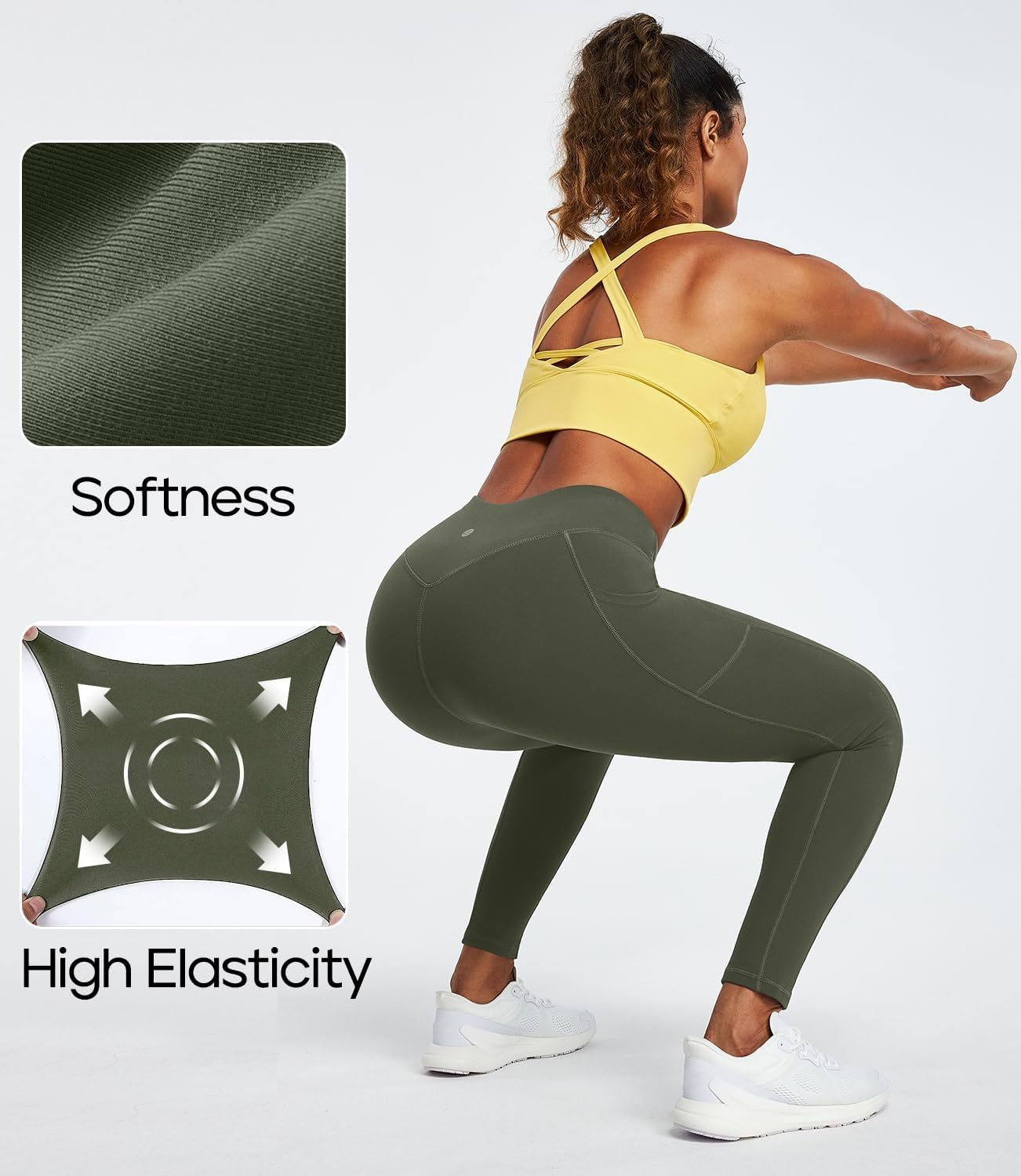 image:imageHeathyoga Leggings with Pockets for Women Tummy Control High Waisted Yoga Pants with Pockets for Women Compression LeggingsOlive Green