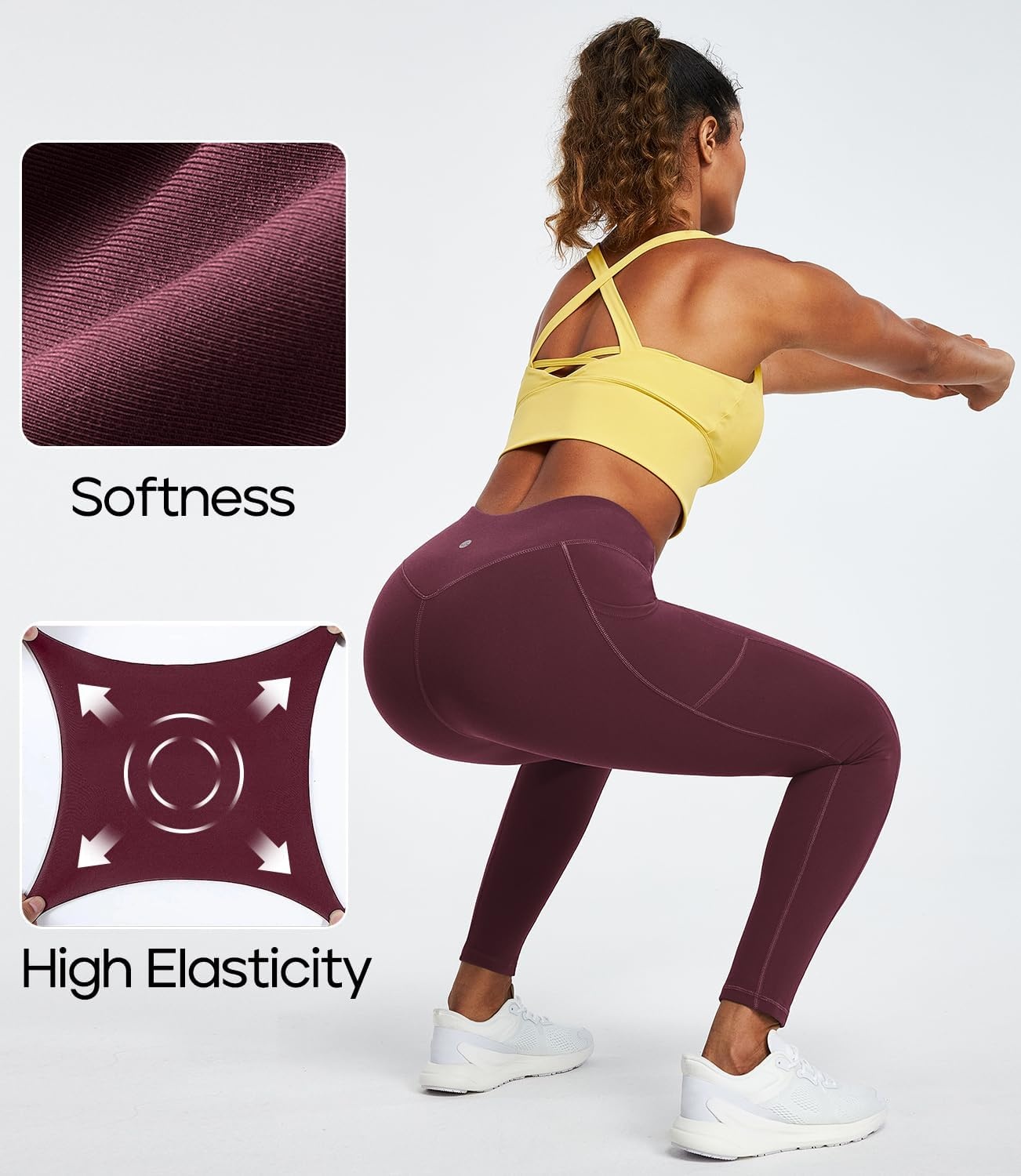 image:imageHeathyoga Leggings with Pockets for Women Tummy Control High Waisted Yoga Pants with Pockets for Women Compression LeggingsWine