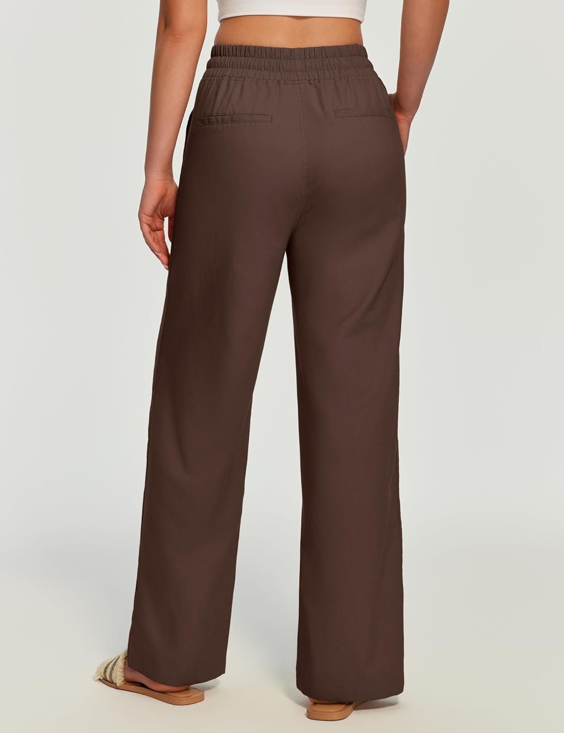 image:imageHeathyoga Linen Pants Women Summer Cotton Beach Pants for Women Casual Wide Leg Palazzo Pants Drawstring Vacation OutfitsBrown