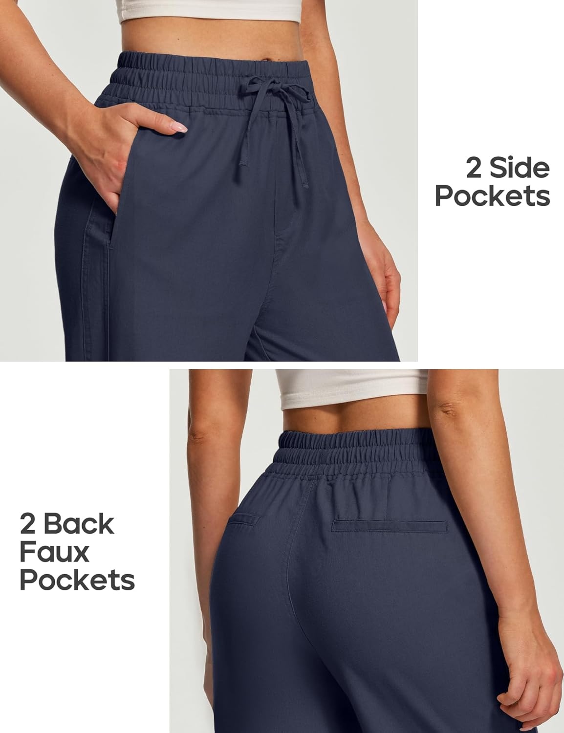 image:imageHeathyoga Linen Pants Women Summer Cotton Beach Pants for Women Casual Wide Leg Palazzo Pants Drawstring Vacation OutfitsDark Blue