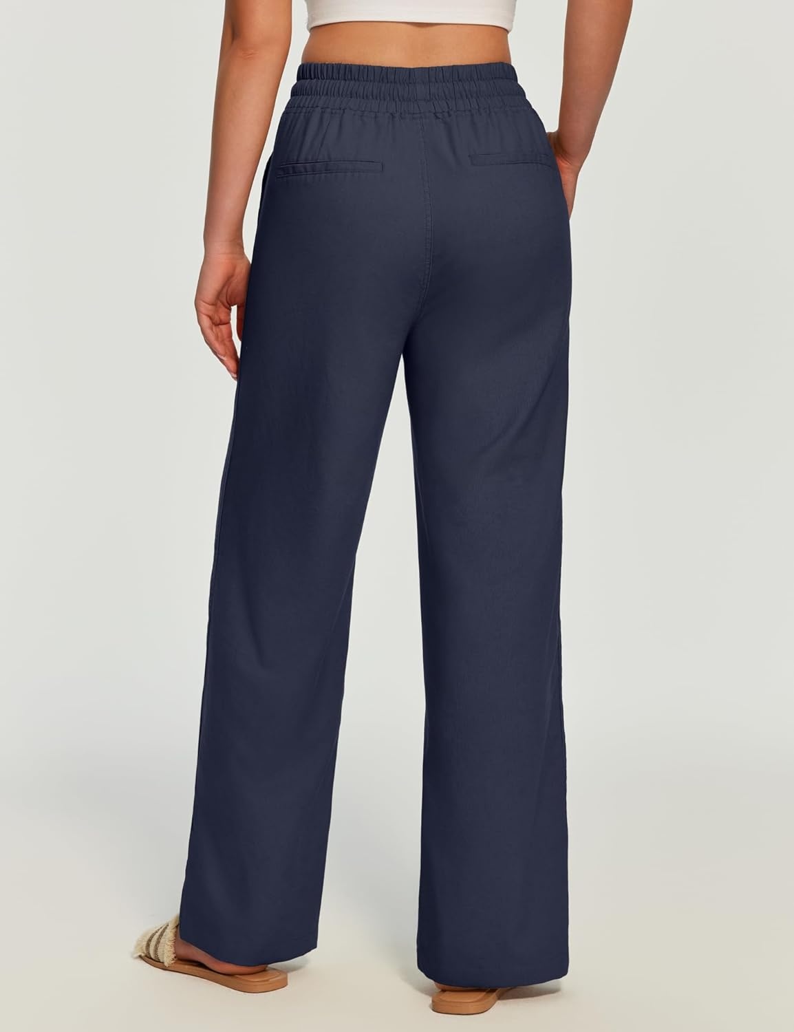 image:imageHeathyoga Linen Pants Women Summer Cotton Beach Pants for Women Casual Wide Leg Palazzo Pants Drawstring Vacation OutfitsDark Blue