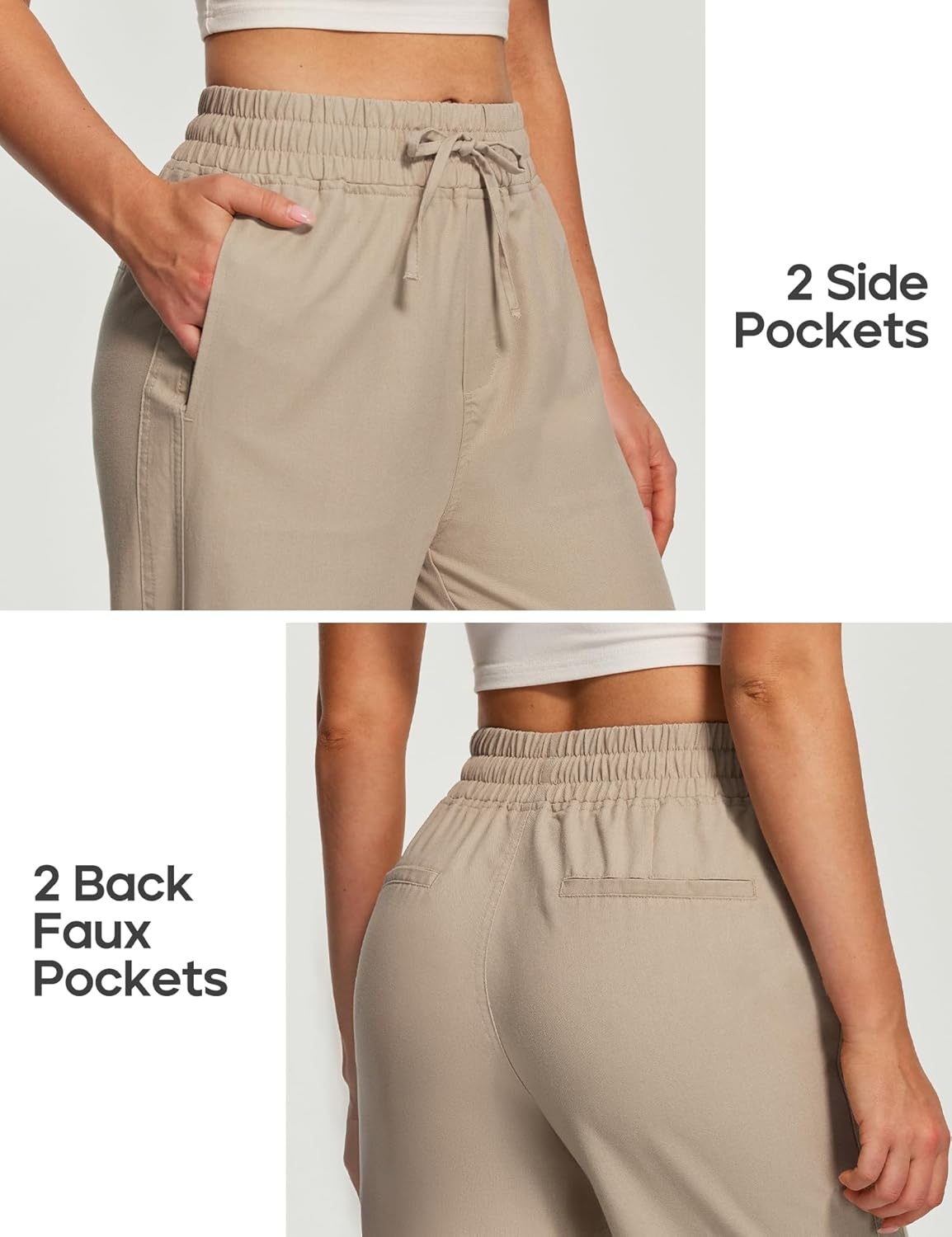 image:imageHeathyoga Linen Pants Women Summer Cotton Beach Pants for Women Casual Wide Leg Palazzo Pants Drawstring Vacation OutfitsKhaki