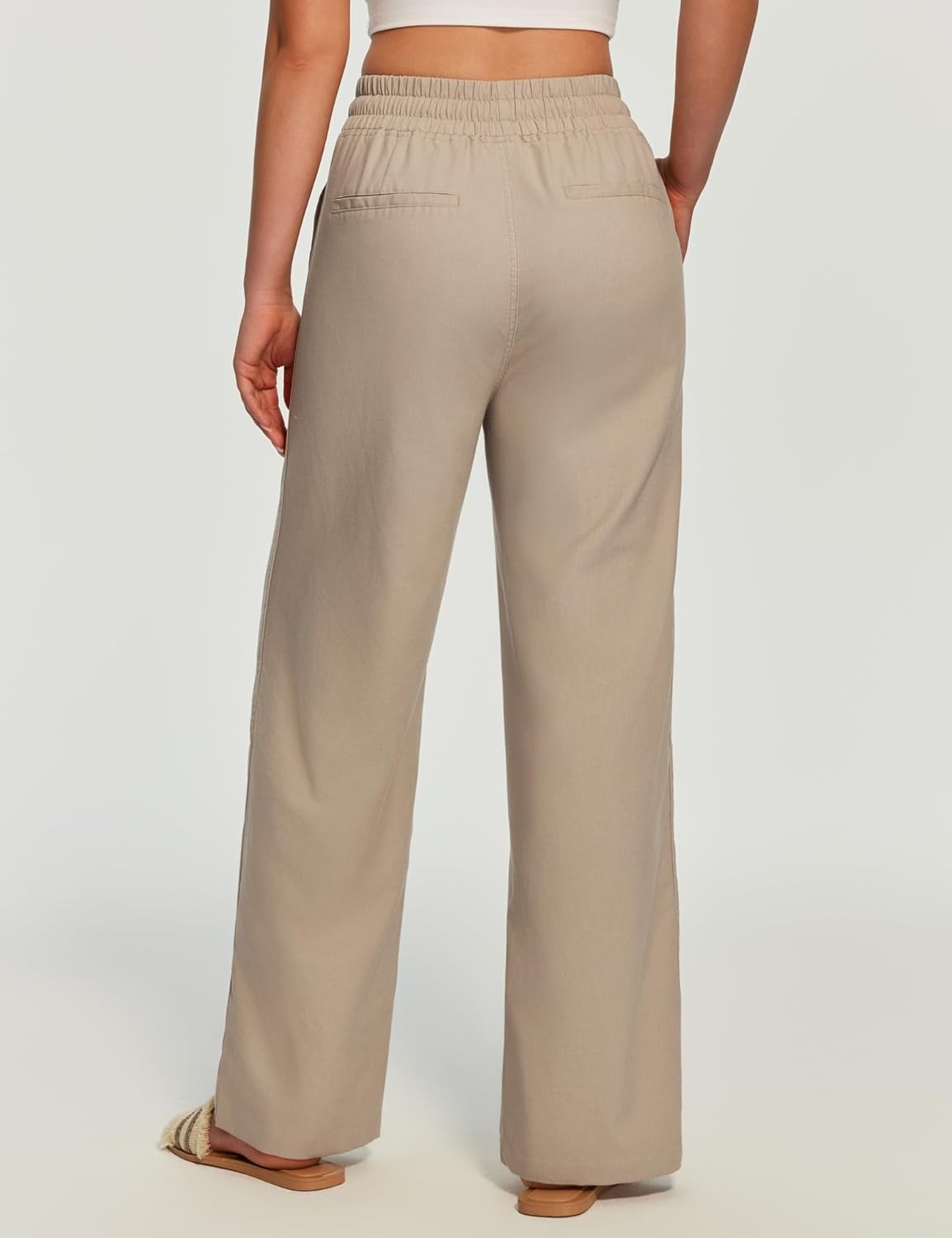 image:imageHeathyoga Linen Pants Women Summer Cotton Beach Pants for Women Casual Wide Leg Palazzo Pants Drawstring Vacation OutfitsKhaki