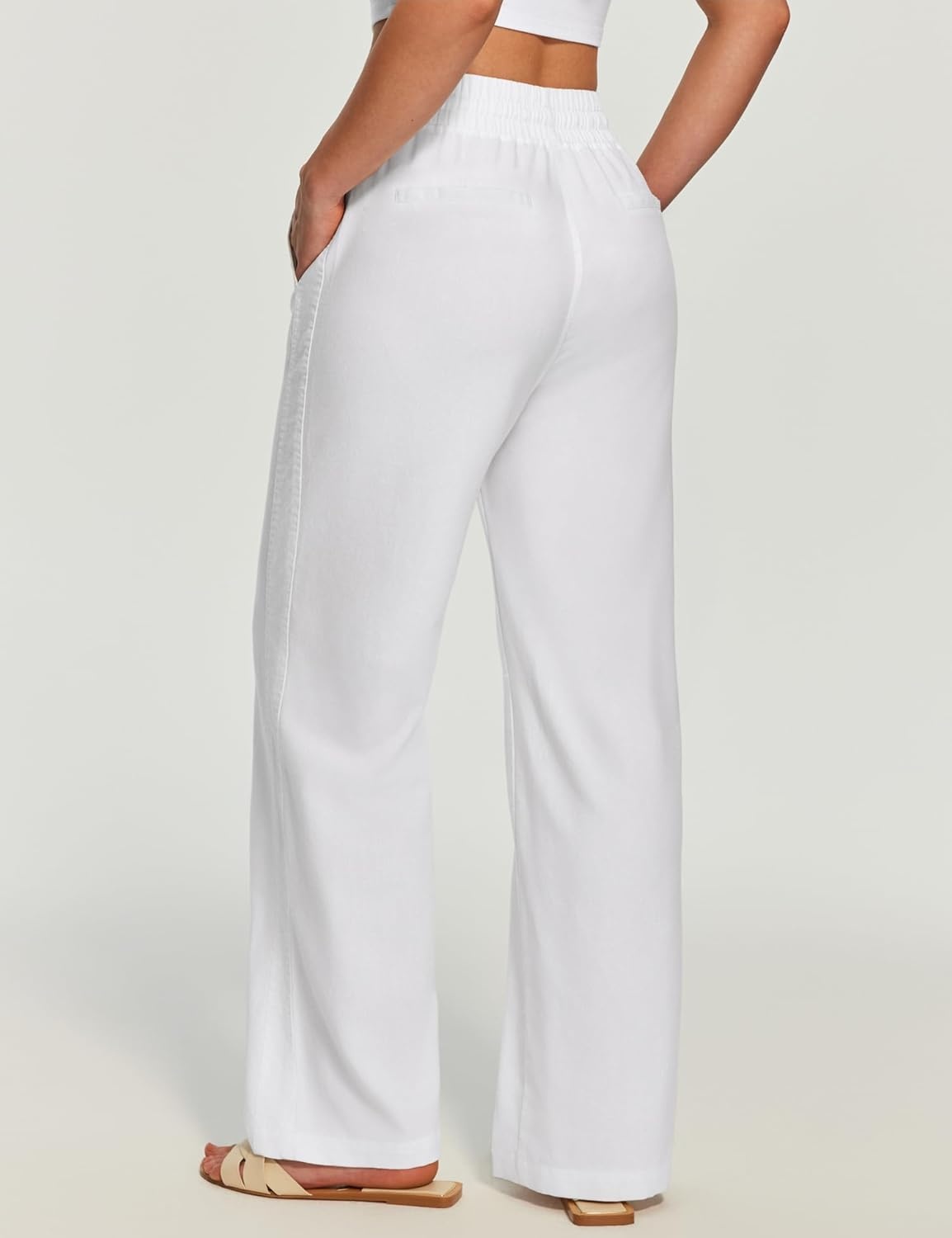 image:imageHeathyoga Linen Pants Women Summer Cotton Beach Pants for Women Casual Wide Leg Palazzo Pants Drawstring Vacation OutfitsWhite
