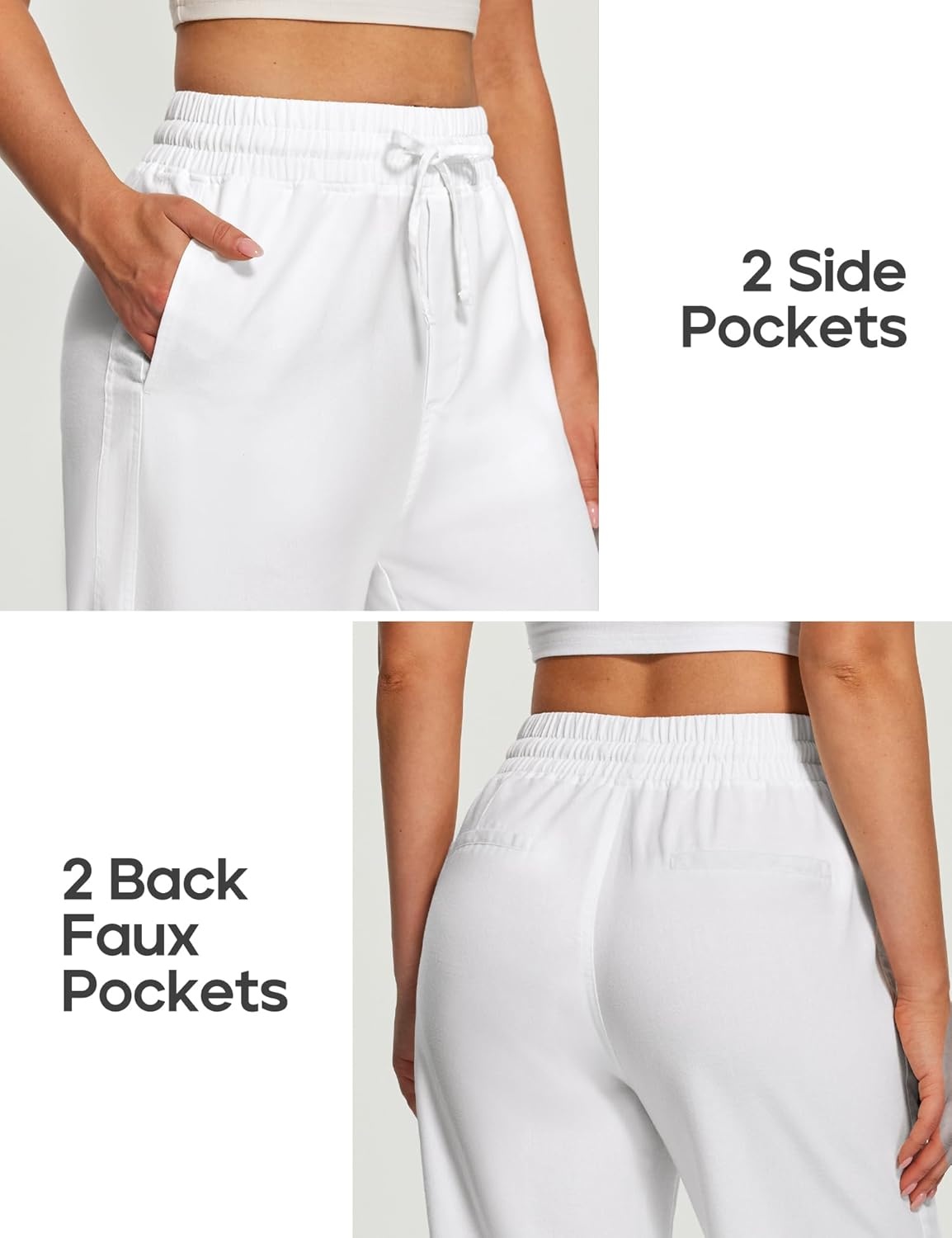 image:imageHeathyoga Linen Pants Women Summer Cotton Beach Pants for Women Casual Wide Leg Palazzo Pants Drawstring Vacation OutfitsWhite