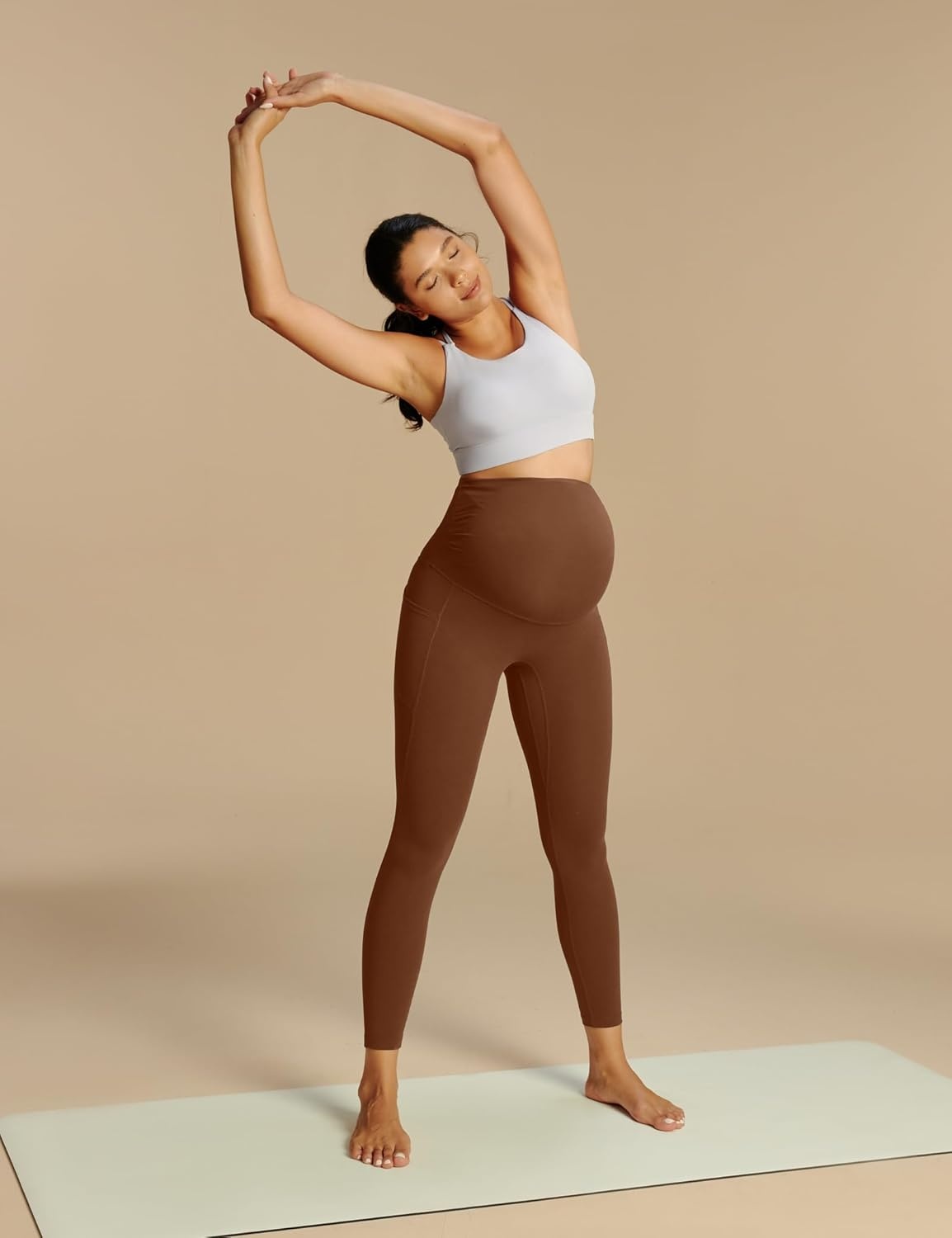 image:imageHeathyoga Maternity Leggings with Pockets Pregnancy Leggings for Women Maternity Workout Leggings Maternity Yoga PantsBrown