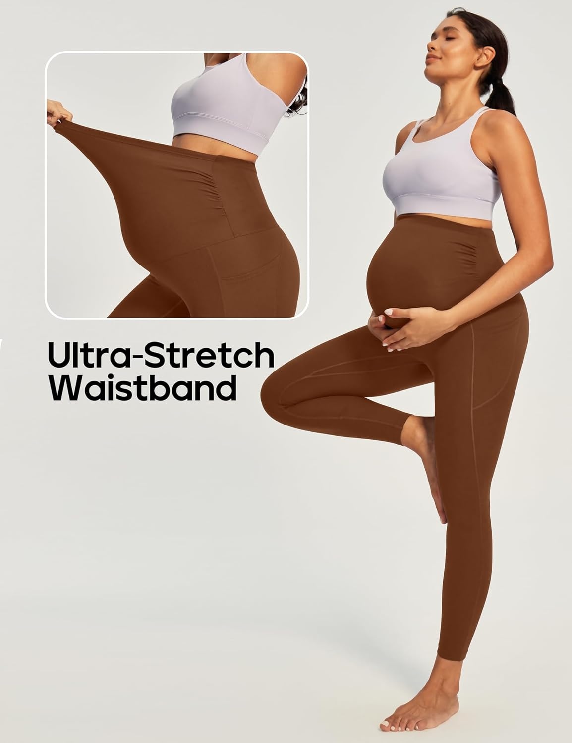 image:imageHeathyoga Maternity Leggings with Pockets Pregnancy Leggings for Women Maternity Workout Leggings Maternity Yoga PantsBrown