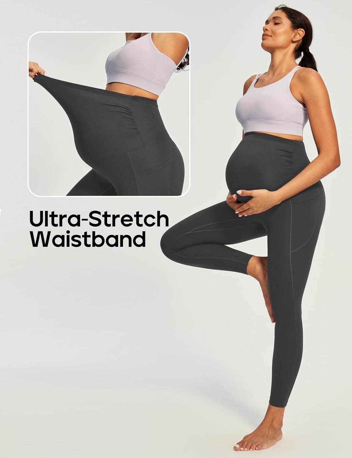 image:imageHeathyoga Maternity Leggings with Pockets Pregnancy Leggings for Women Maternity Workout Leggings Maternity Yoga PantsGray