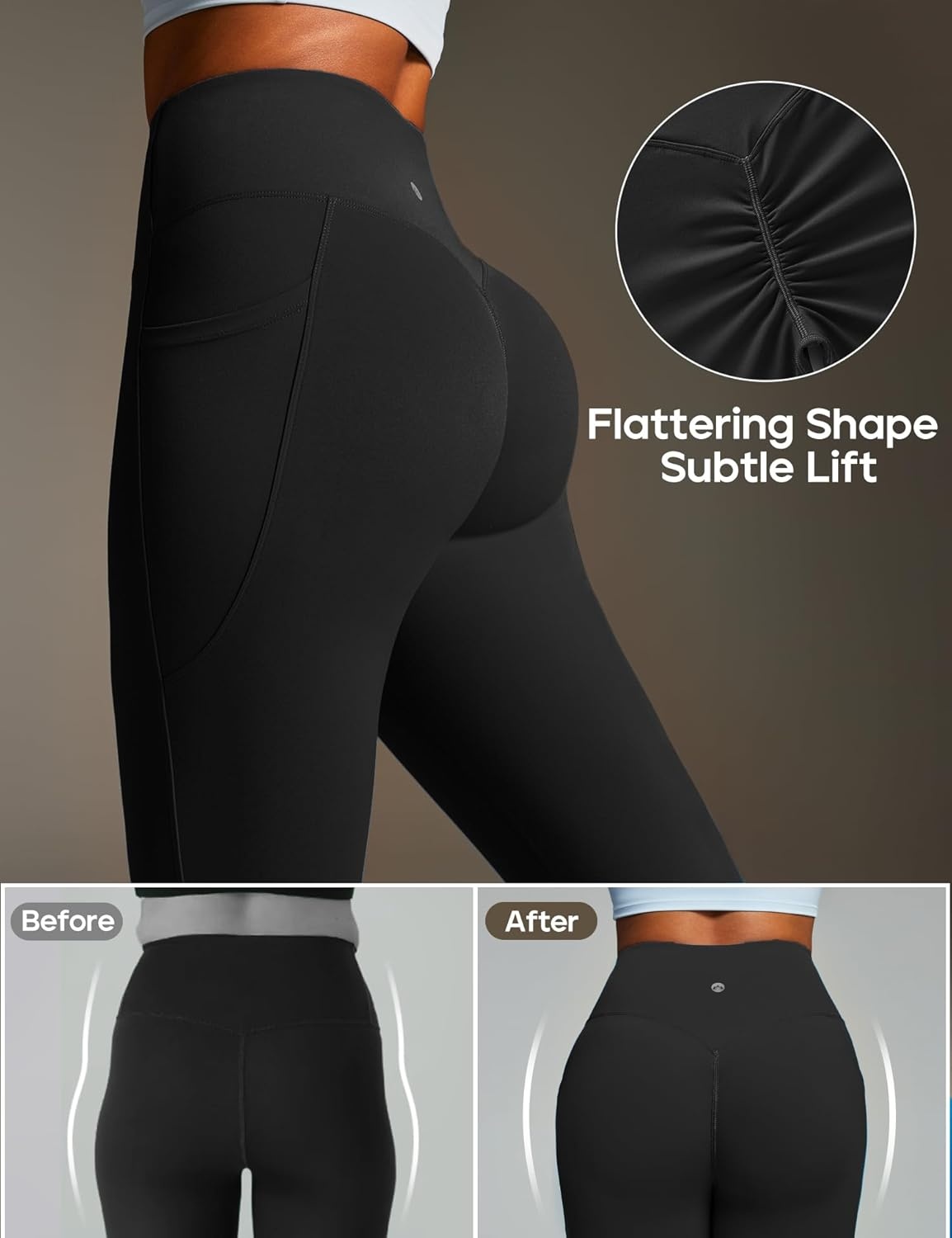 image:imageHeathyoga Mini Flare Leggings for Women Scrunch Butt Lifting Leggings with Pockets for Women No Front Seam Flared Yoga PantsBlack