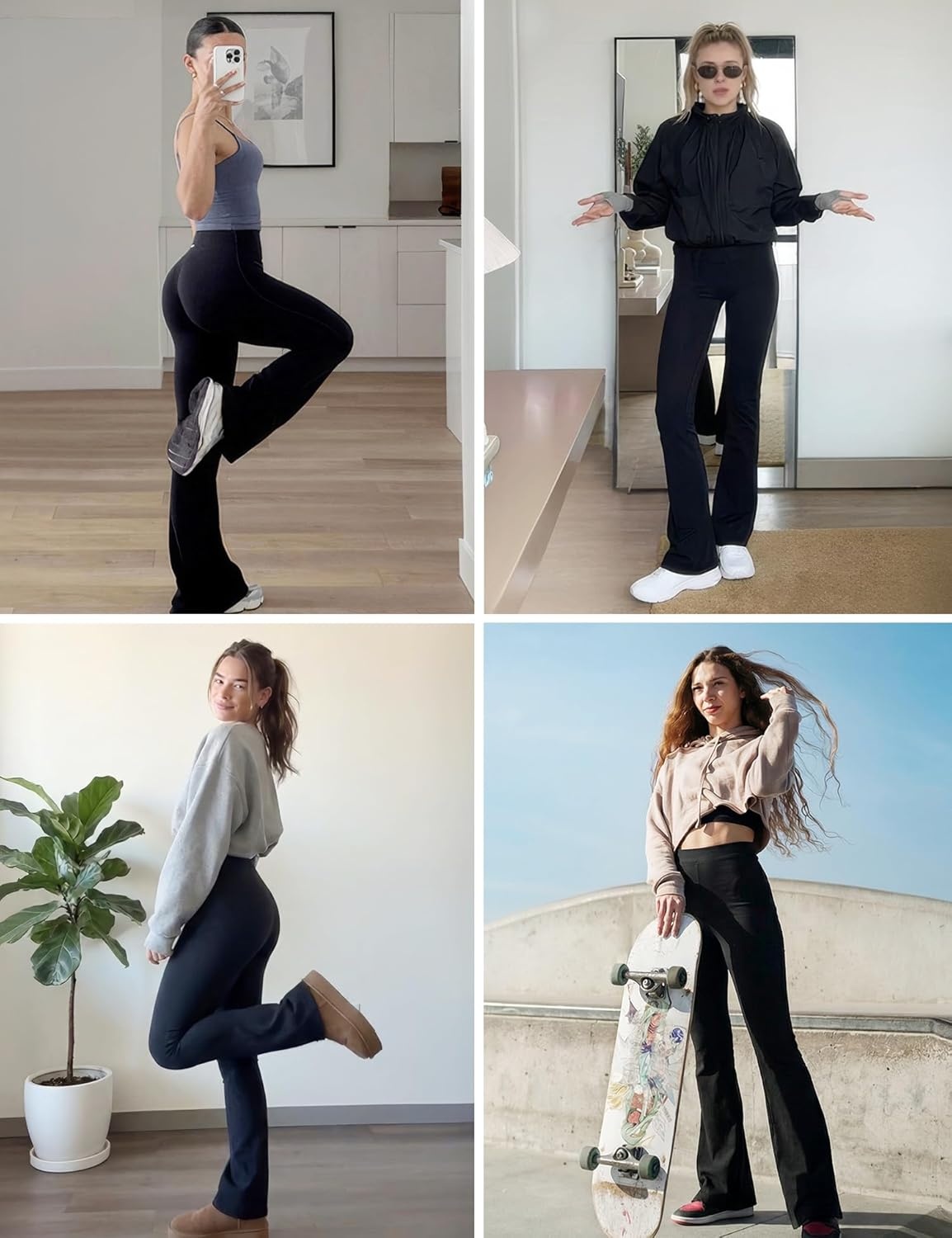 image:imageHeathyoga Mini Flare Leggings for Women Scrunch Butt Lifting Leggings with Pockets for Women No Front Seam Flared Yoga PantsBlack