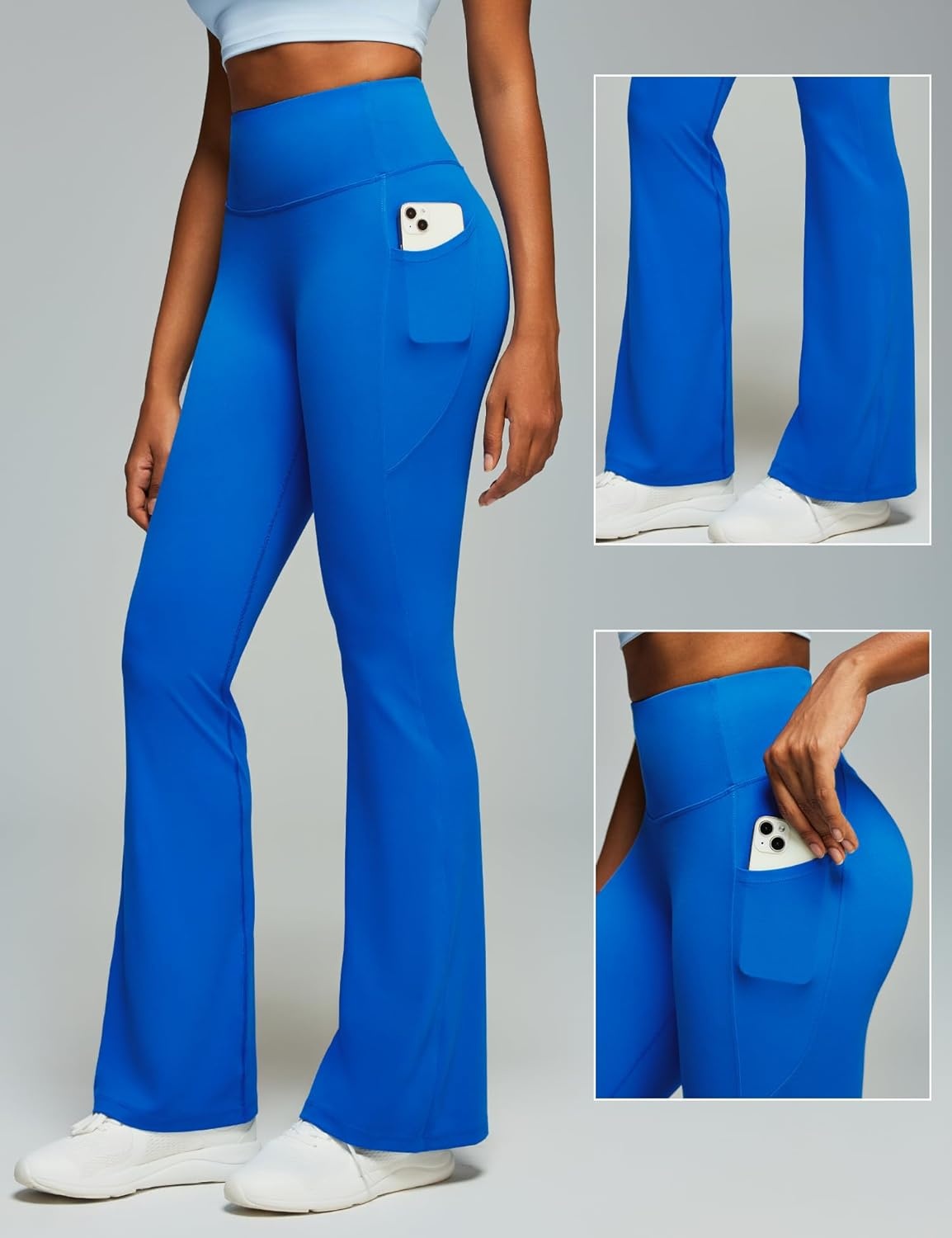image:imageHeathyoga Mini Flare Leggings for Women Scrunch Butt Lifting Leggings with Pockets for Women No Front Seam Flared Yoga PantsBlue