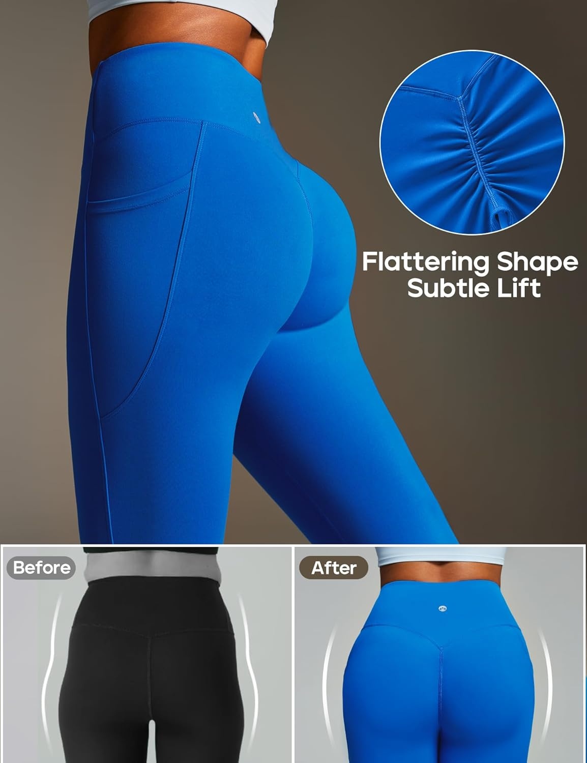 image:imageHeathyoga Mini Flare Leggings for Women Scrunch Butt Lifting Leggings with Pockets for Women No Front Seam Flared Yoga PantsBlue