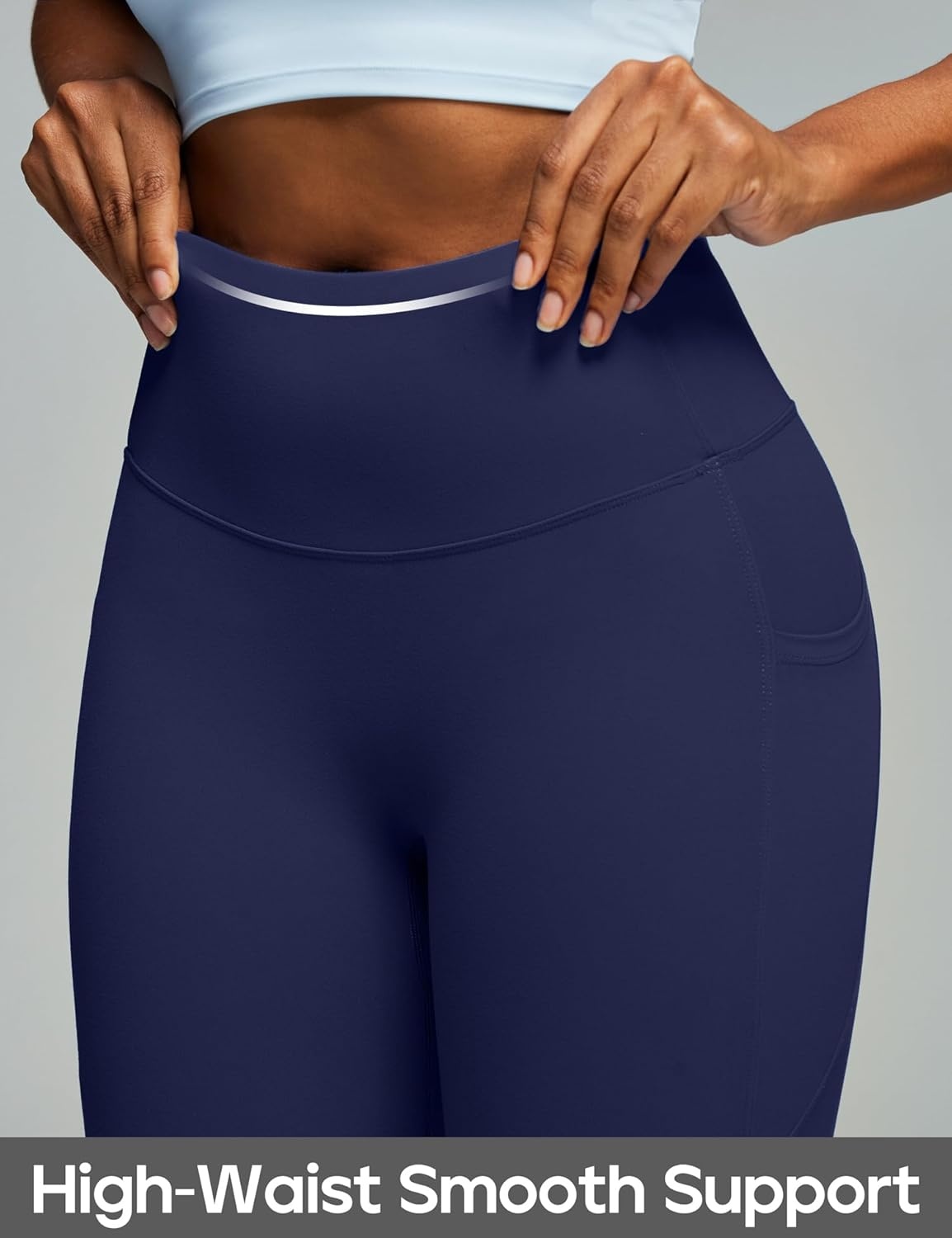 image:imageHeathyoga Mini Flare Leggings for Women Scrunch Butt Lifting Leggings with Pockets for Women No Front Seam Flared Yoga PantsNavy Blue