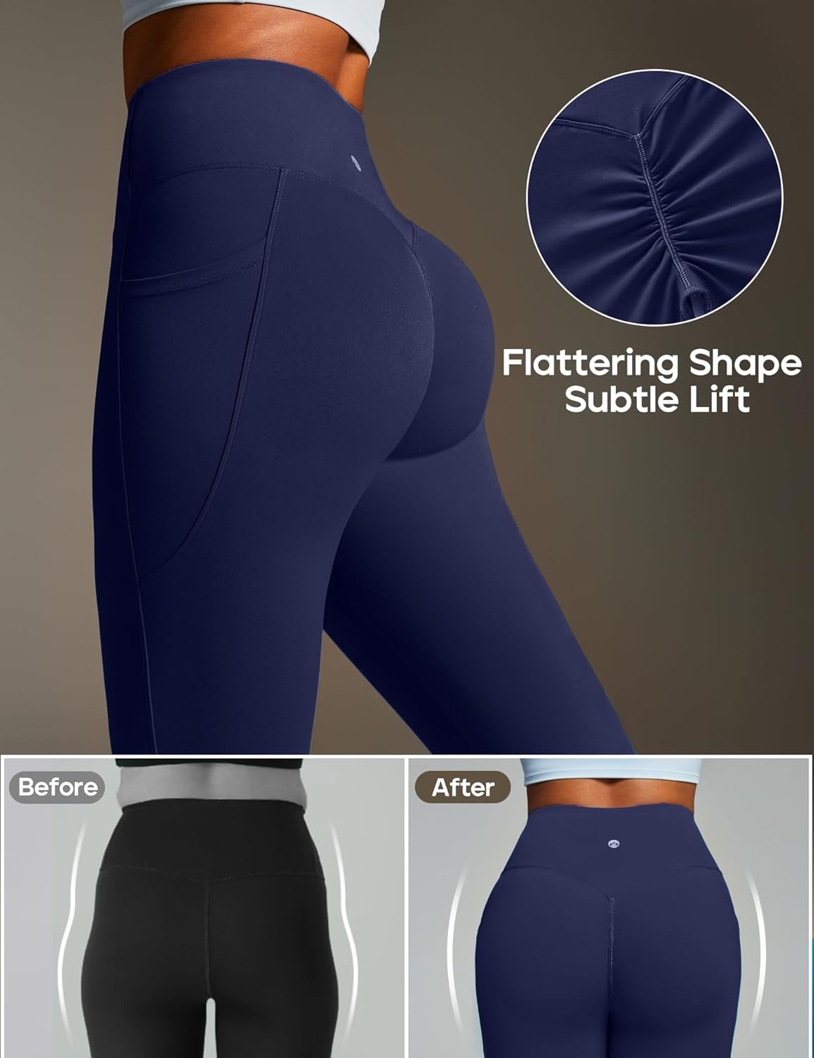 image:imageHeathyoga Mini Flare Leggings for Women Scrunch Butt Lifting Leggings with Pockets for Women No Front Seam Flared Yoga PantsNavy Blue