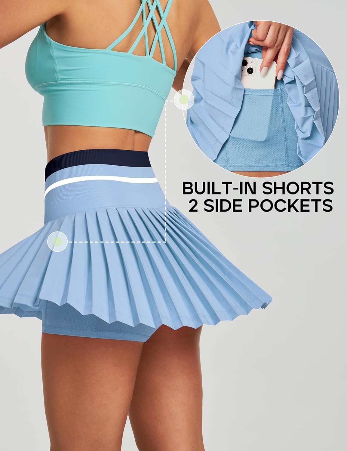 image:imageHeathyoga Pleated Tennis Skirt with Pockets for Women Tennis Skort for Woman High Waisted Golf Skirts Athletic SkirtAlice Blue