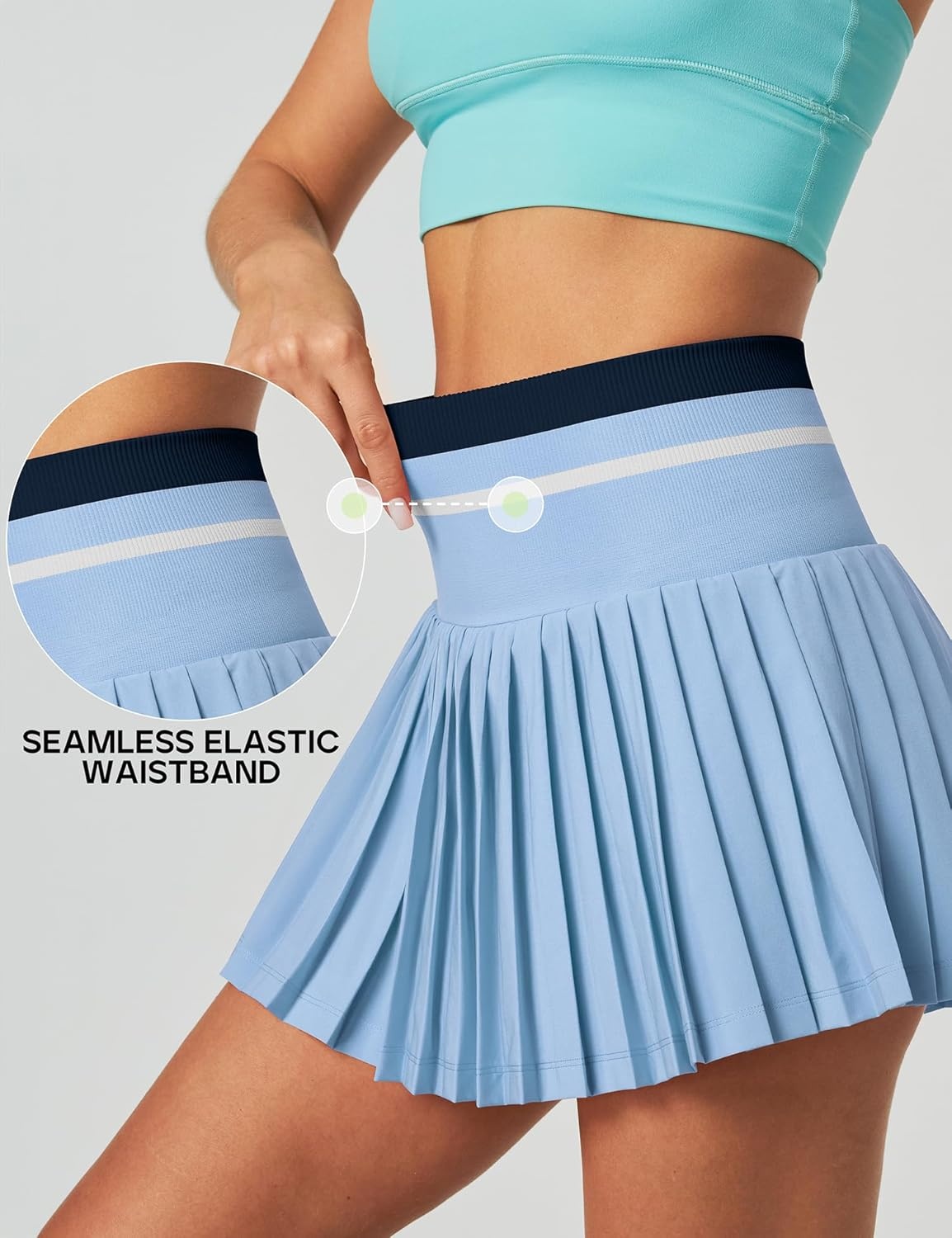 image:imageHeathyoga Pleated Tennis Skirt with Pockets for Women Tennis Skort for Woman High Waisted Golf Skirts Athletic SkirtAlice Blue