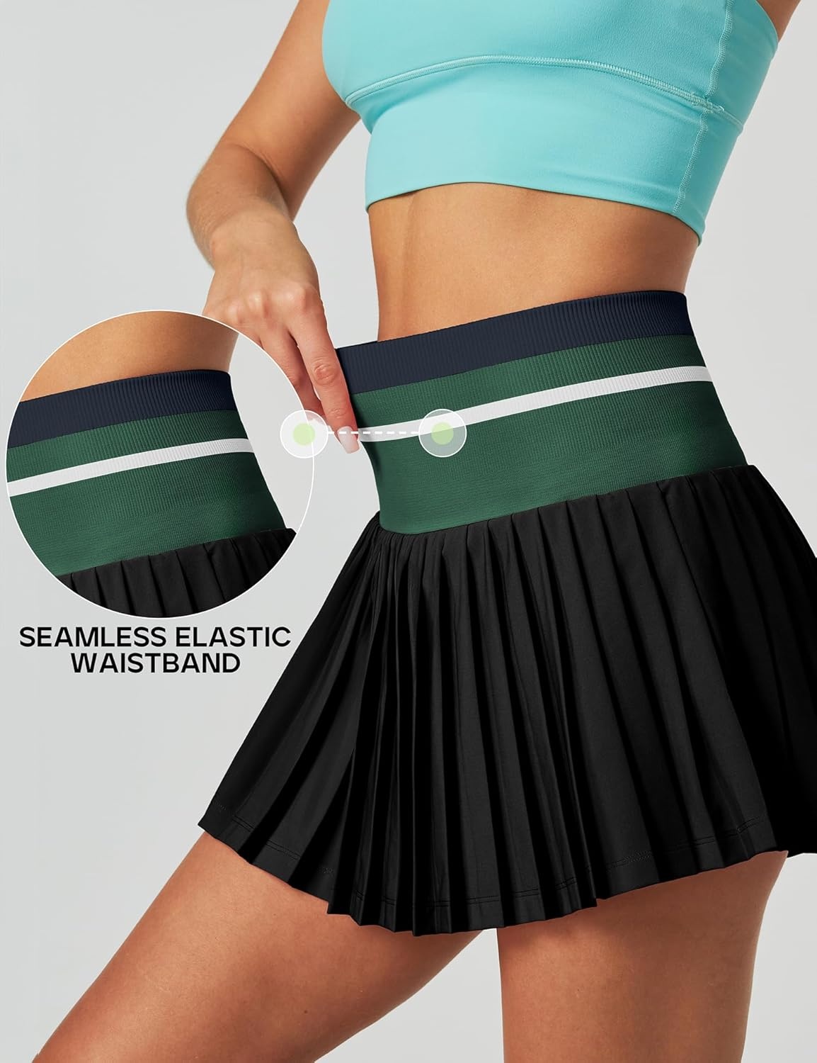 image:imageHeathyoga Pleated Tennis Skirt with Pockets for Women Tennis Skort for Woman High Waisted Golf Skirts Athletic SkirtBlack Green