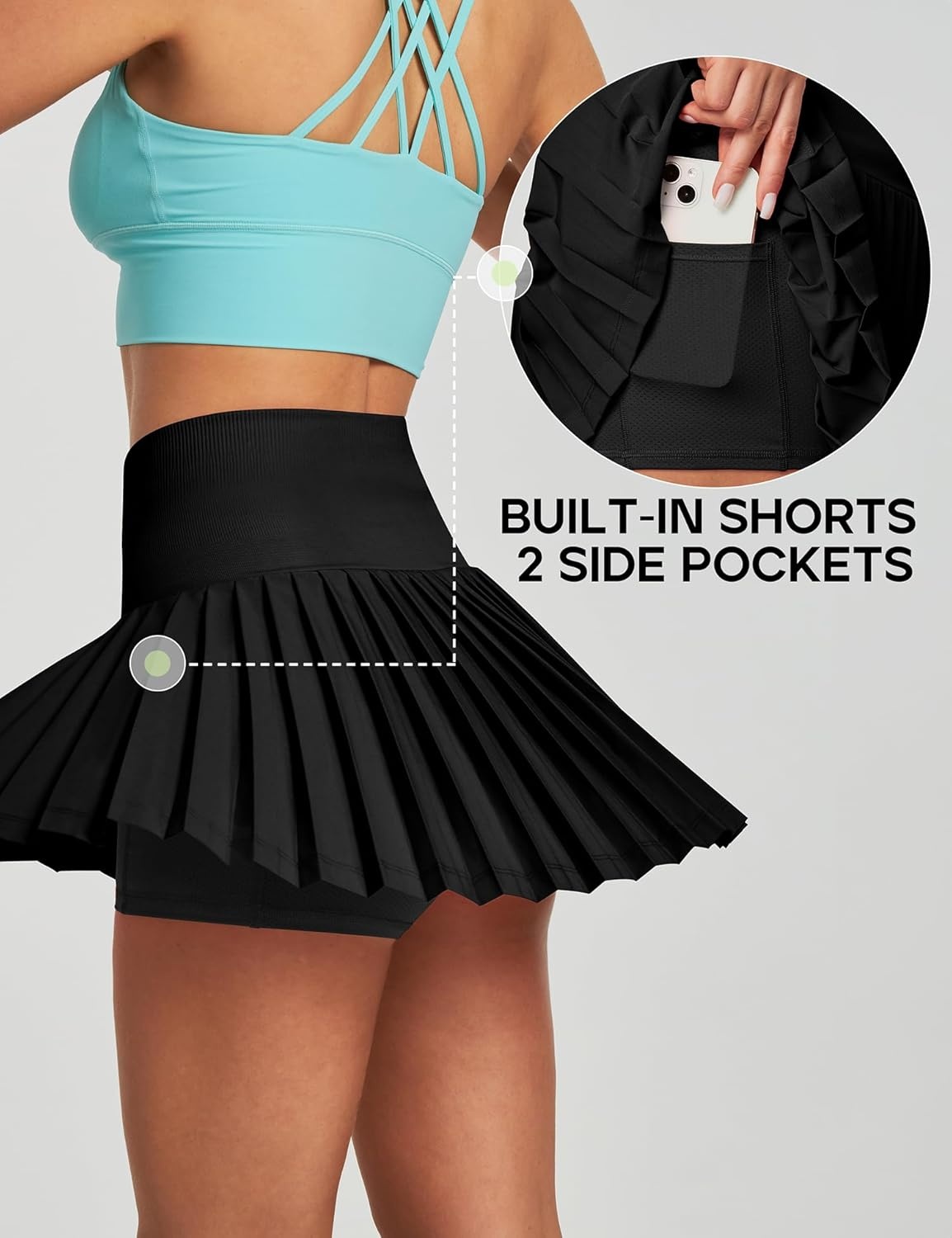 image:imageHeathyoga Pleated Tennis Skirt with Pockets for Women Tennis Skort for Woman High Waisted Golf Skirts Athletic SkirtBlack