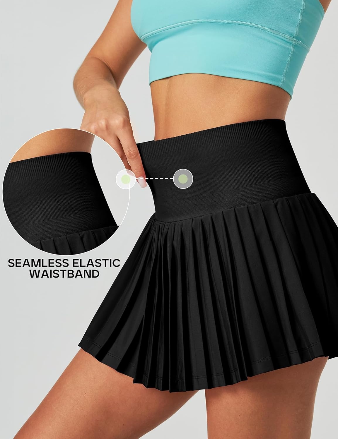 image:imageHeathyoga Pleated Tennis Skirt with Pockets for Women Tennis Skort for Woman High Waisted Golf Skirts Athletic SkirtBlack