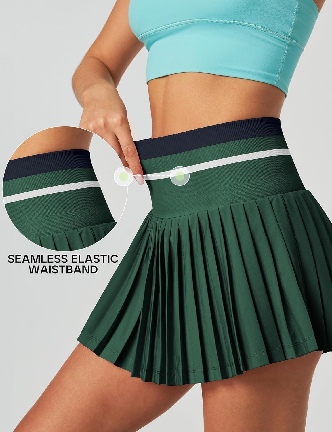 image:imageHeathyoga Pleated Tennis Skirt with Pockets for Women Tennis Skort for Woman High Waisted Golf Skirts Athletic SkirtField Green
