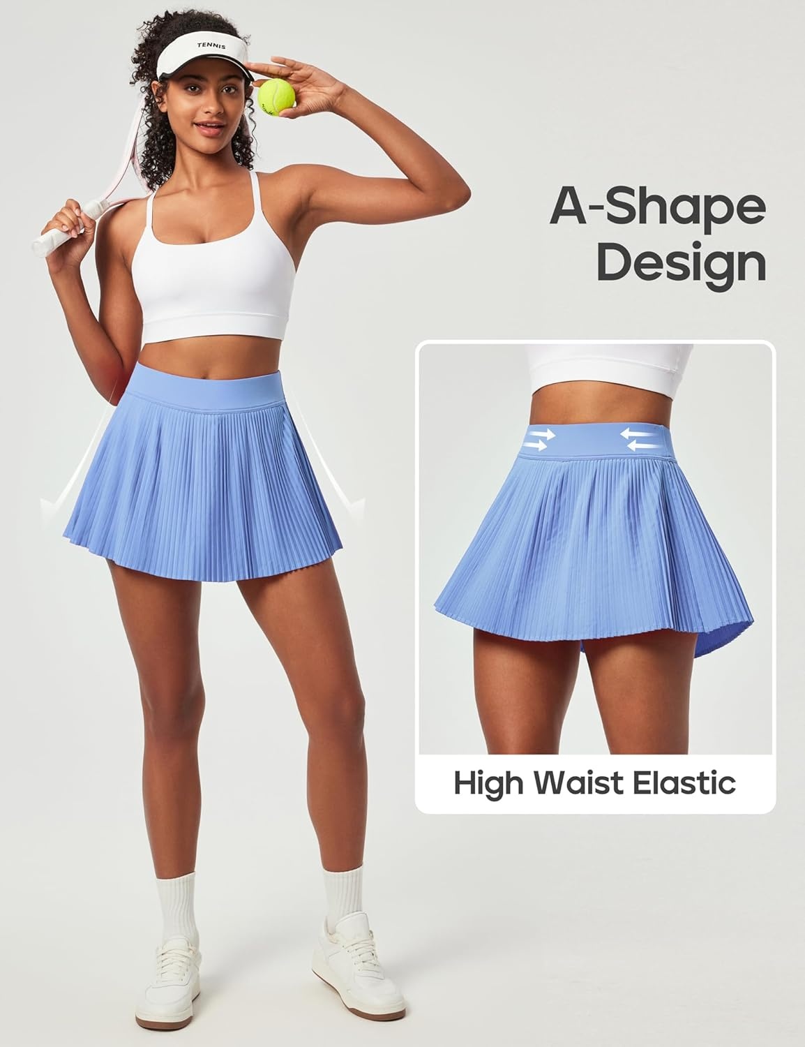 image:imageHeathyoga Pleated Tennis Skirts for Women High Waisted Athletic Skorts for Woman with Pockets Tummy Control Golf SkirtsBaby Blue