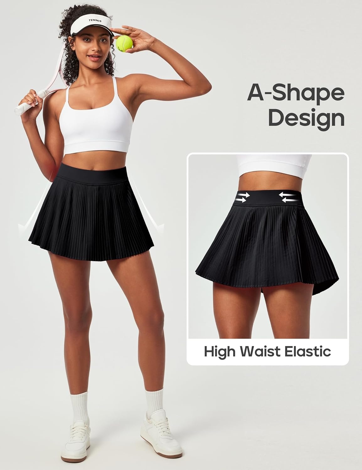 image:imageHeathyoga Pleated Tennis Skirts for Women High Waisted Athletic Skorts for Woman with Pockets Tummy Control Golf SkirtsBlack