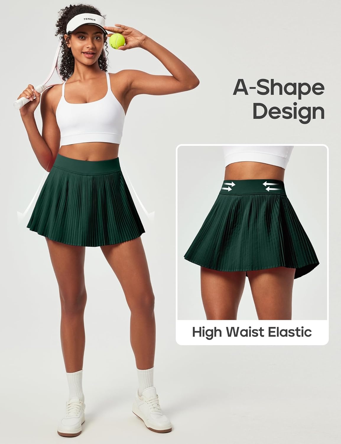 image:imageHeathyoga Pleated Tennis Skirts for Women High Waisted Athletic Skorts for Woman with Pockets Tummy Control Golf SkirtsDark Green